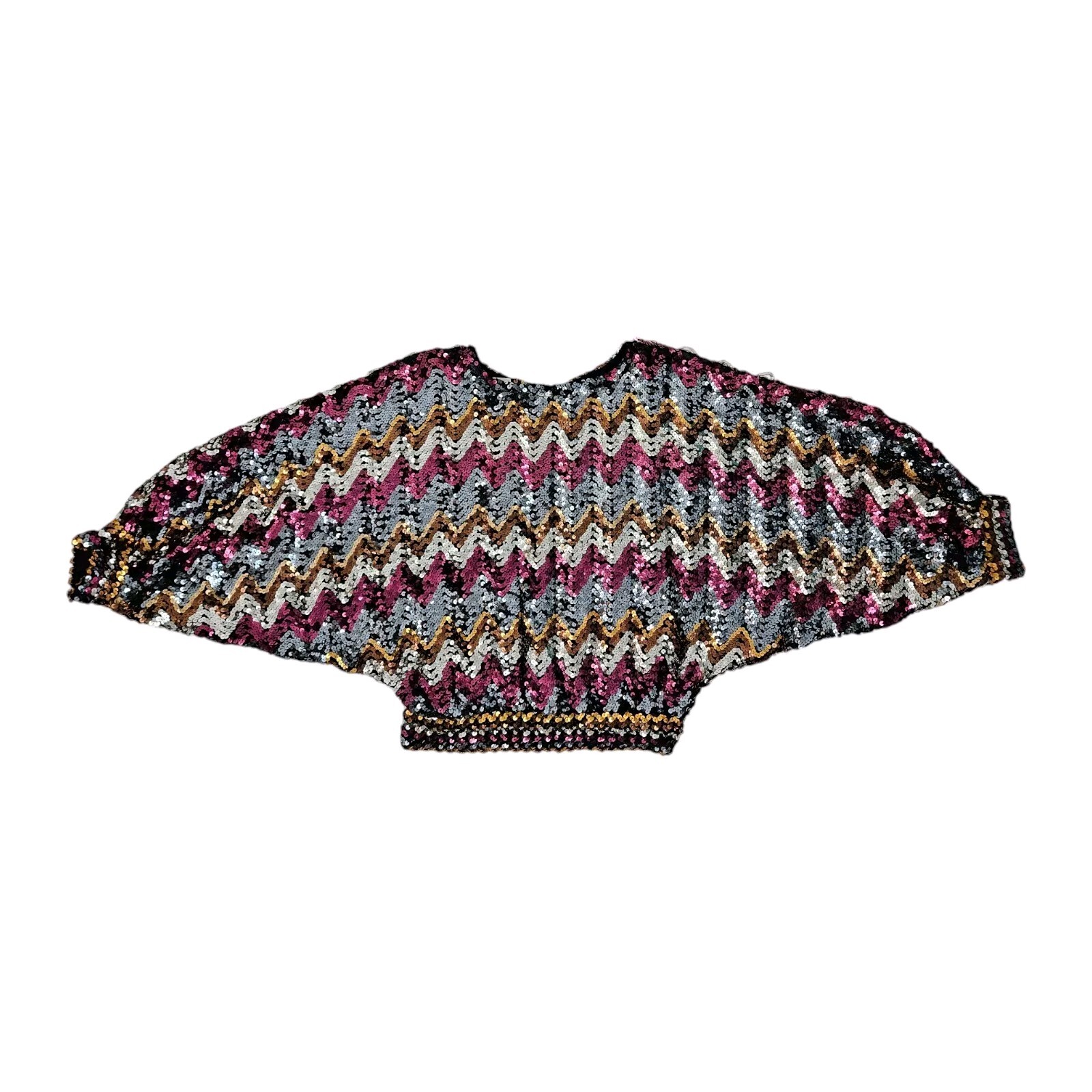 1970’s Disco Sequin Blouse Top Shirt Zig Zag Size 10 Mob Wife Glam Party Vintage
