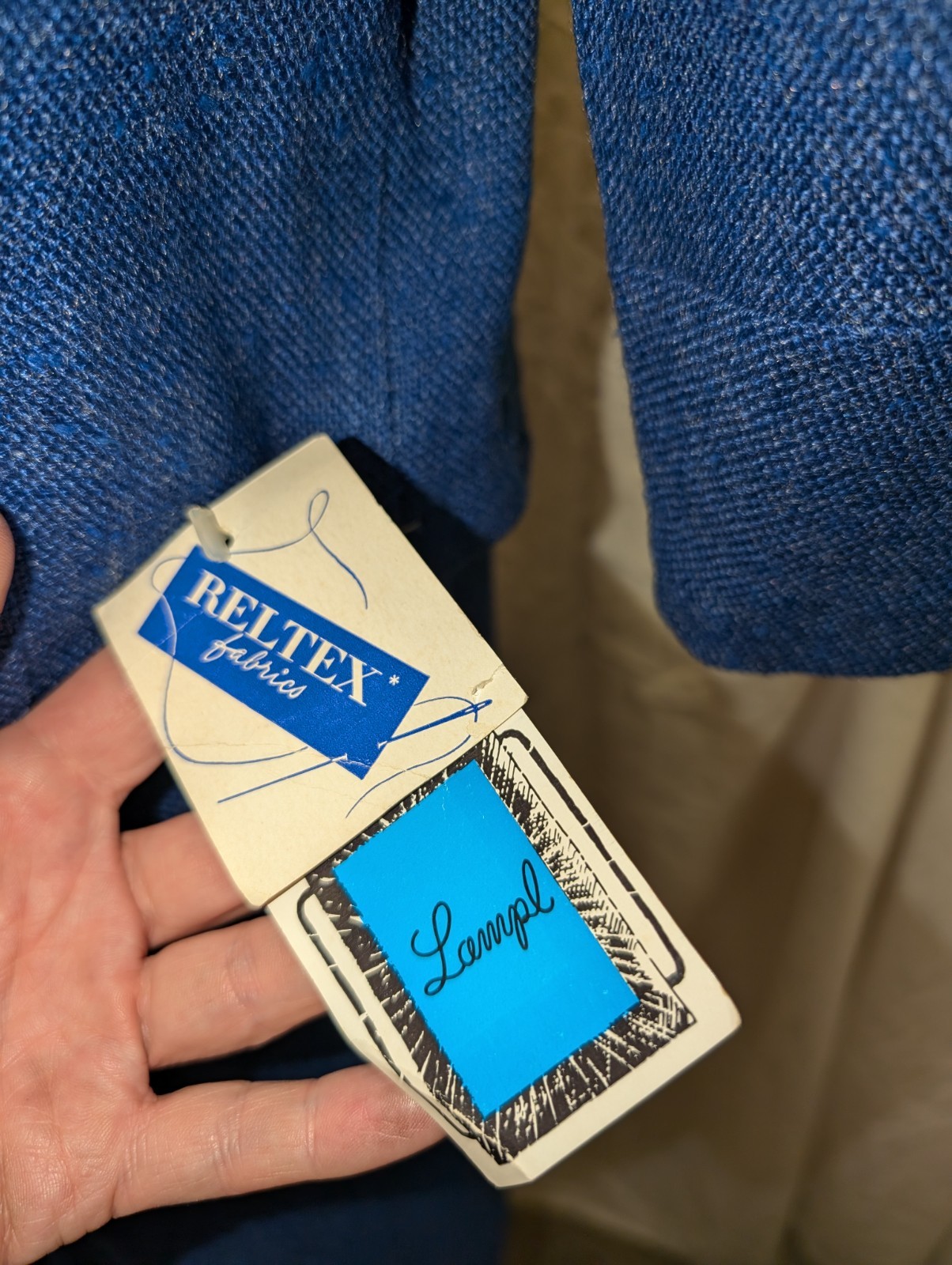 Vintage 1960’s Blue Rayon Knit Skirt Suit by Lampl Size Small 18 NWT