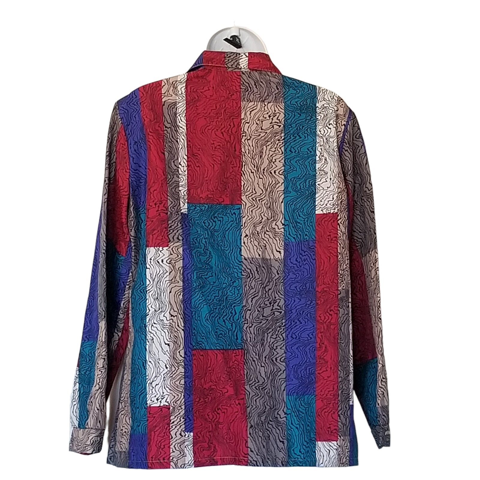 Bradley Top Womens 14 Vintage 70s Patchwork Print Long Sleeve Button Silky