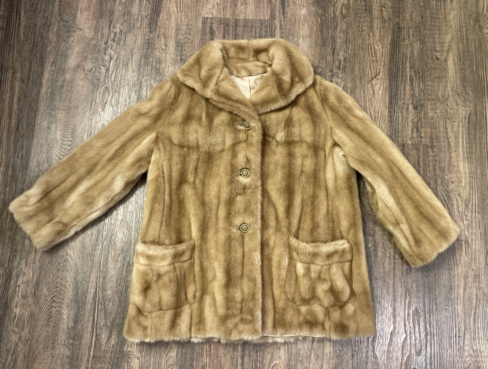 Mincara Russel Taylor ILGWU Label Faux Fur Coat Womens Sz L Great Cond Vtg