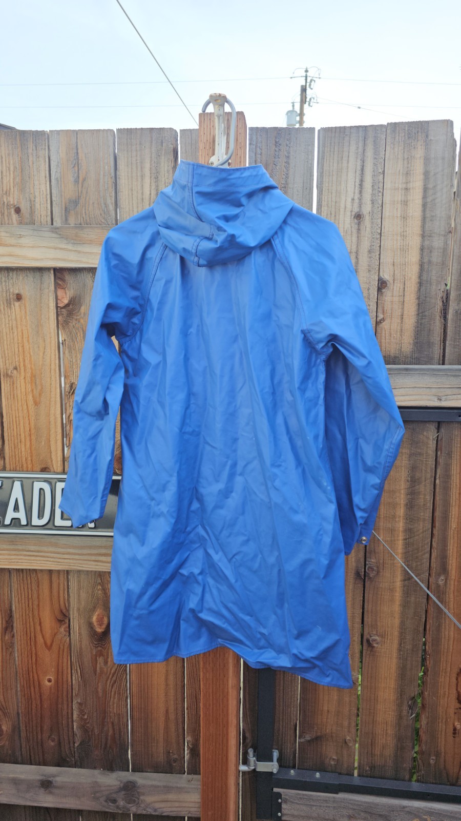 VTG Rain Coat Size Large Charles River Apparel Blue Hooded Rayon Vinyl SIZE 16