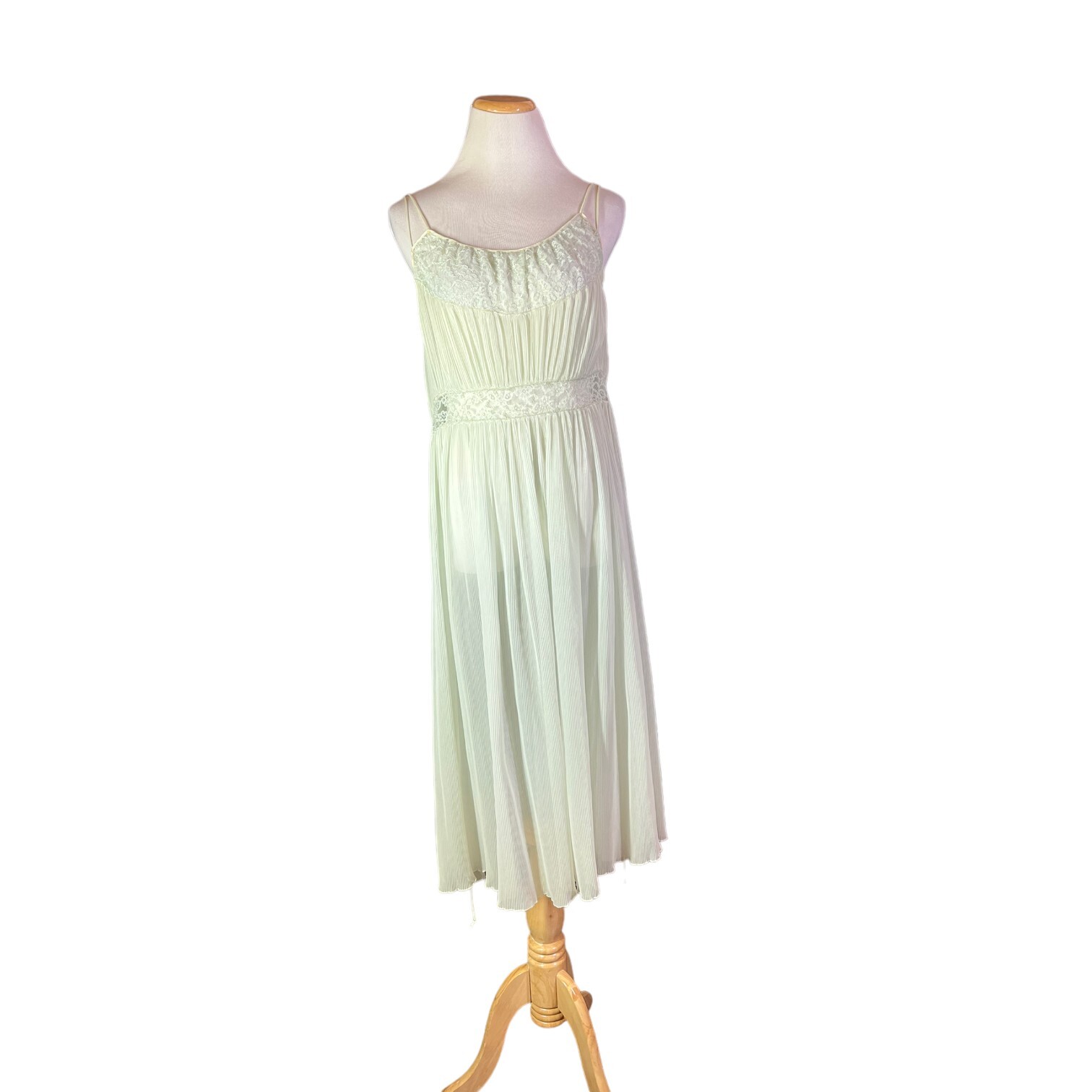 Vintage 1950s Barbizon Size 12 Miss Pale Green Nightgown Lace Sheer Sash