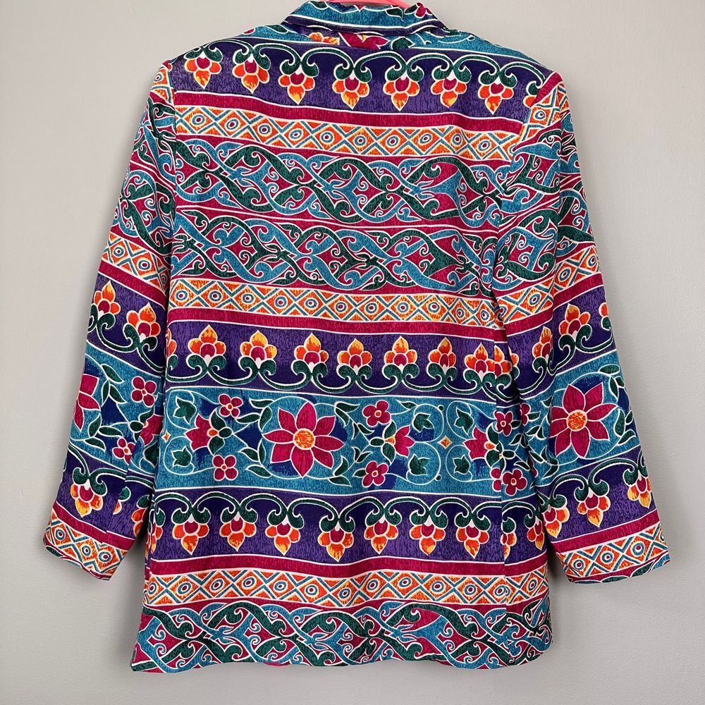 Vintage Carol Horn Women Medium Blazer Silk Floral Print Jacket 80s Arty