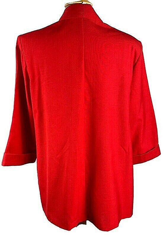 Vintage Kari’s Place Open Front Jacket Red size 18 women’s 3/4 sleeve with cuff