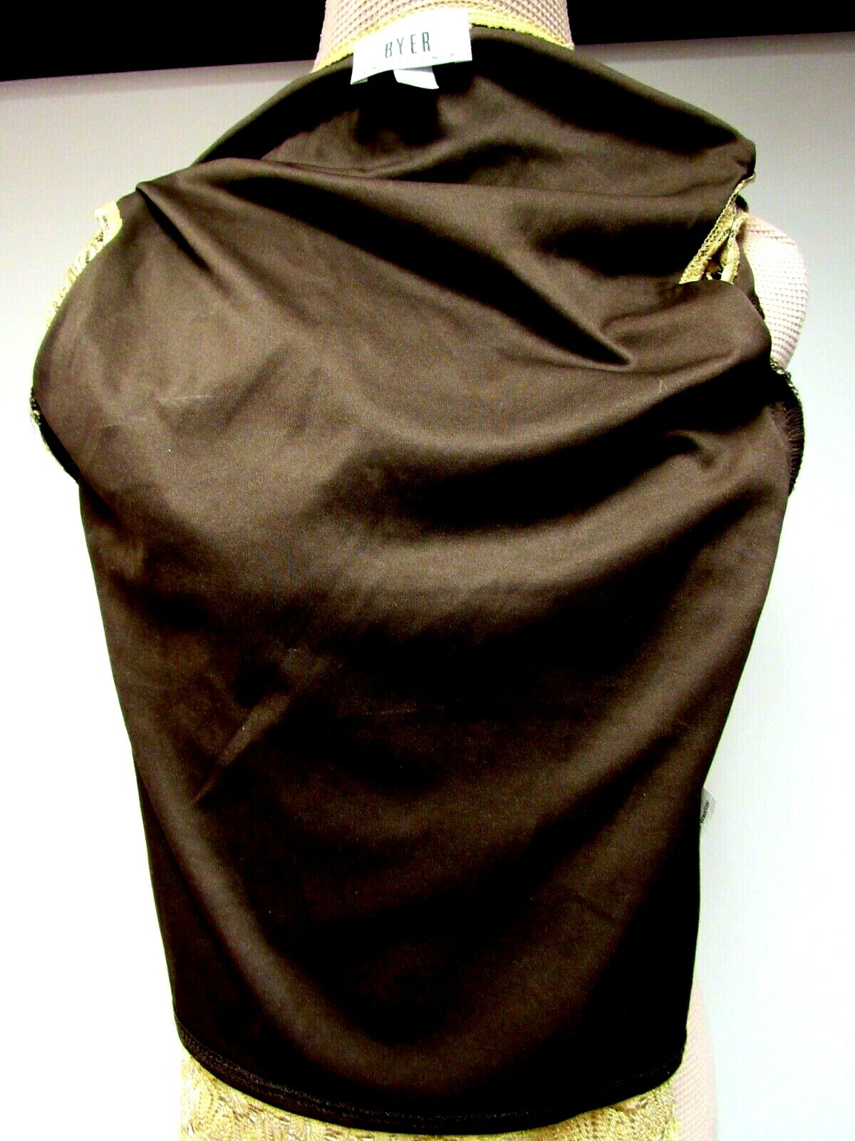 VTG BYER Stretch Knit Tank Top Empire Waist Sleeveless Open Lace Lined Gold M EU