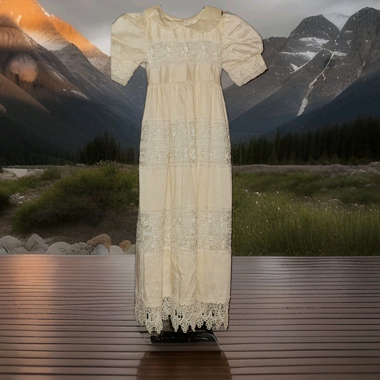 Child’s 1900s Lawn Dress Silk Gown Edwardian Victorian Tissue Antique Petite