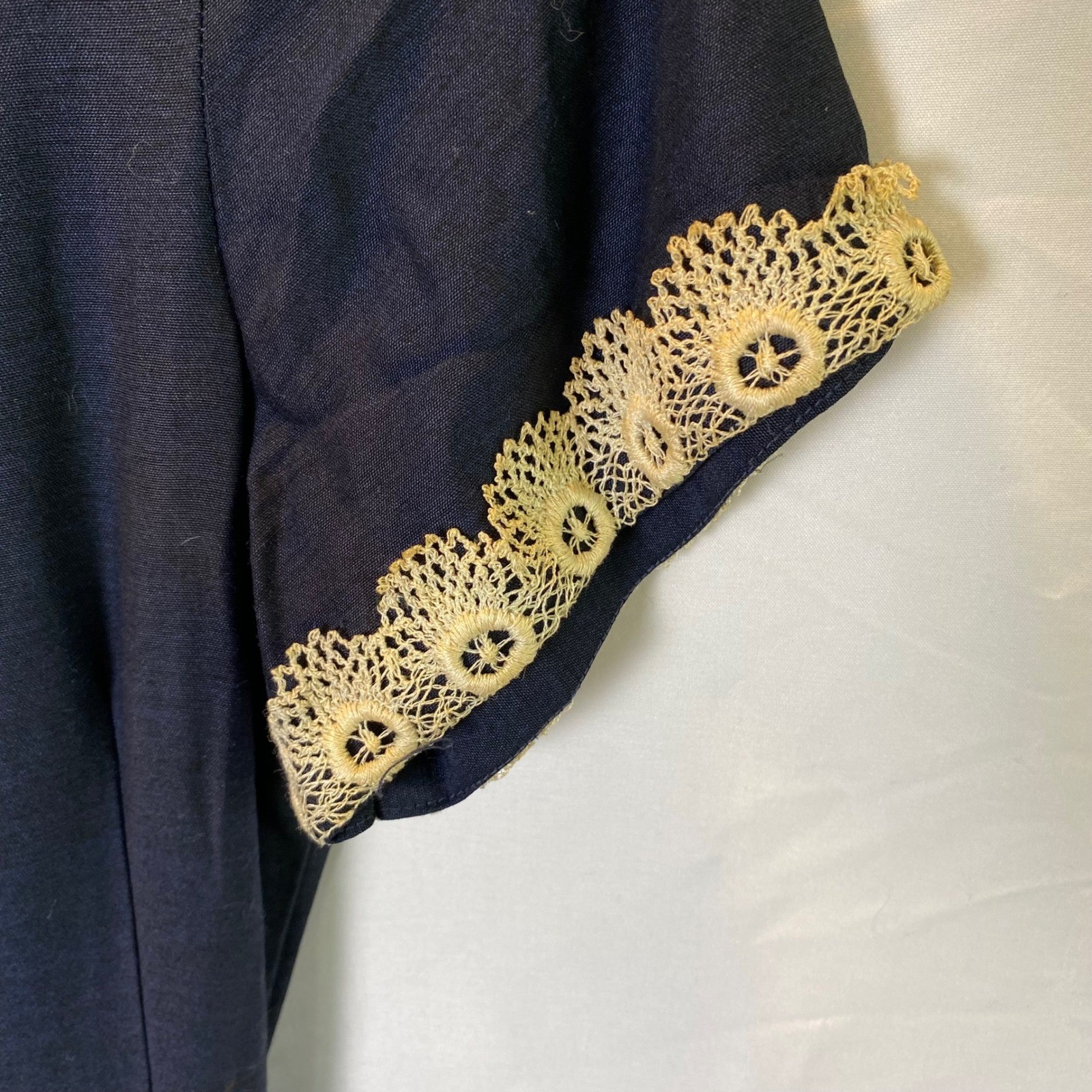 Vintage 1950s Kerrybrooke Dress Size XS Navy Blue Lace Trim Fit Flare Rockabilly