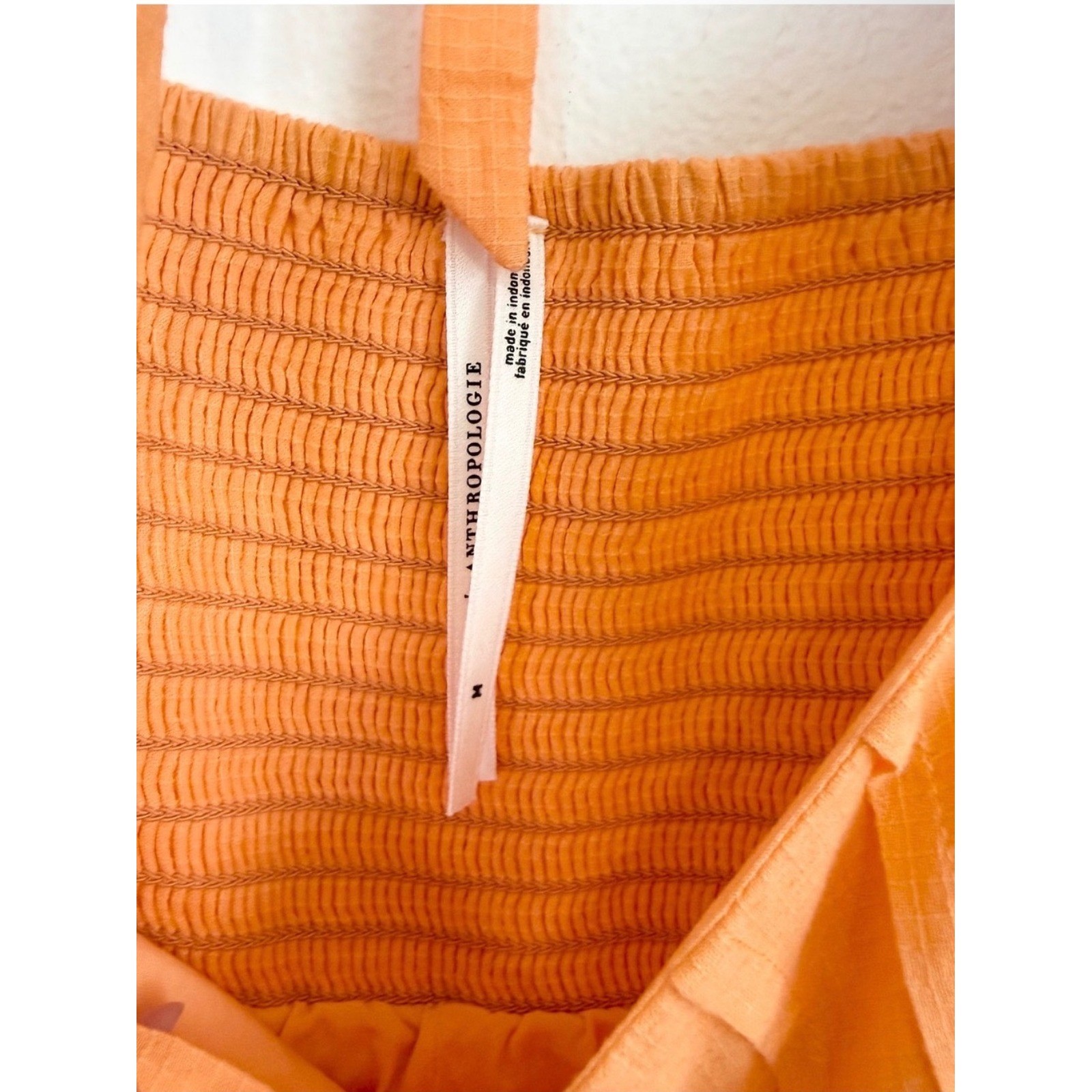 Anthropologie Peach Puff Sleeve Square Neck Tiered Mini Dress Size M
