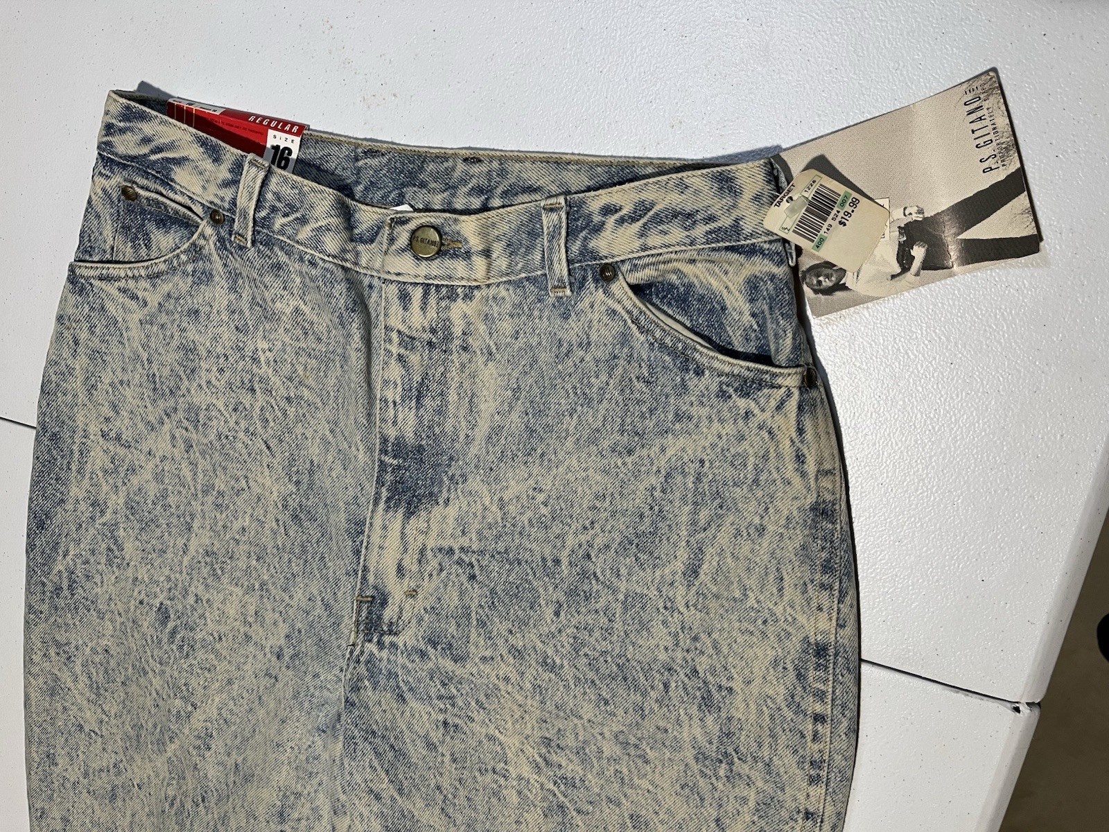 NEW VINTAGE 1989 PS Gitano ACID WASHED Women 16 32×30 Denim Blue Jeans USA MADE