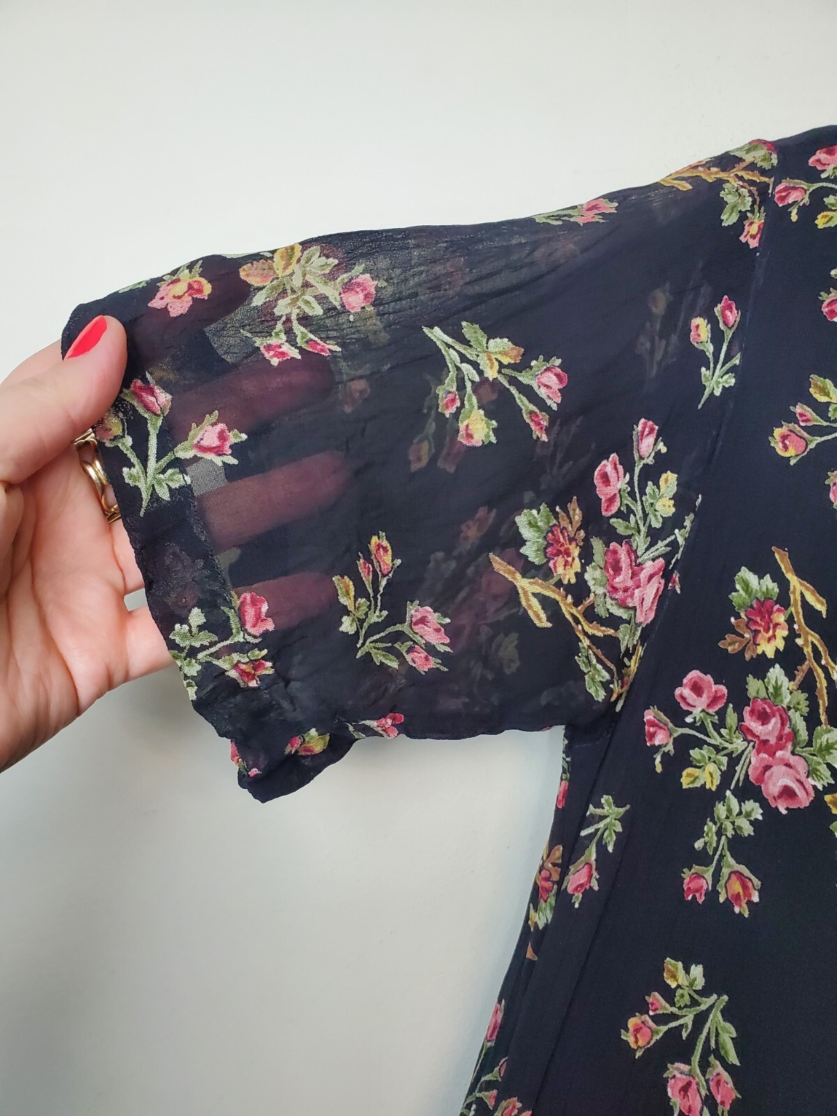 Vintage 90s STARINA Dress Women’s Small Floral Long Maxi Black Prairie 1990s