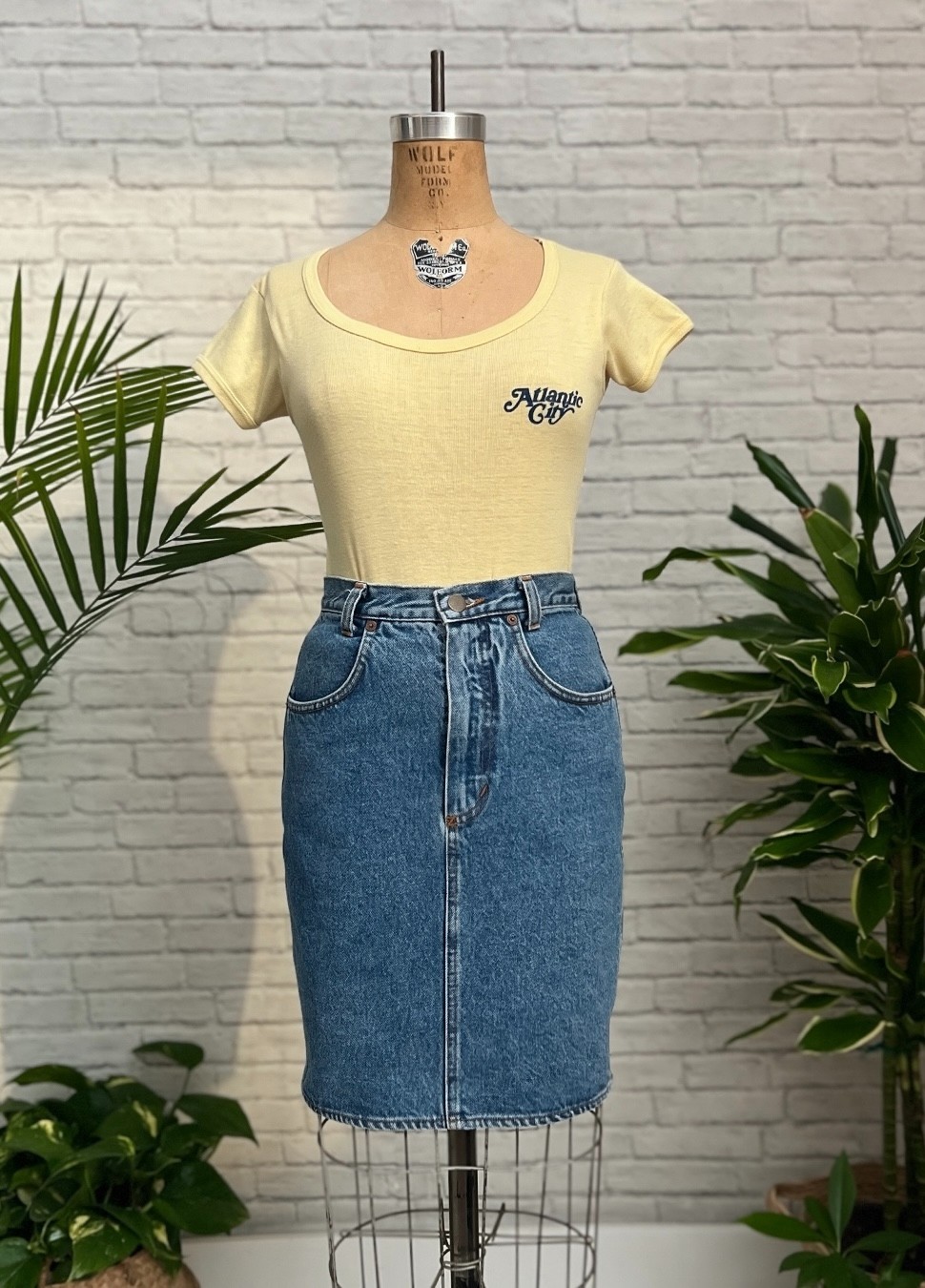 80s Benetton Denim Skirt | XXS XS 24 To 25 | Vintage Jean Pencil Skirt Italy