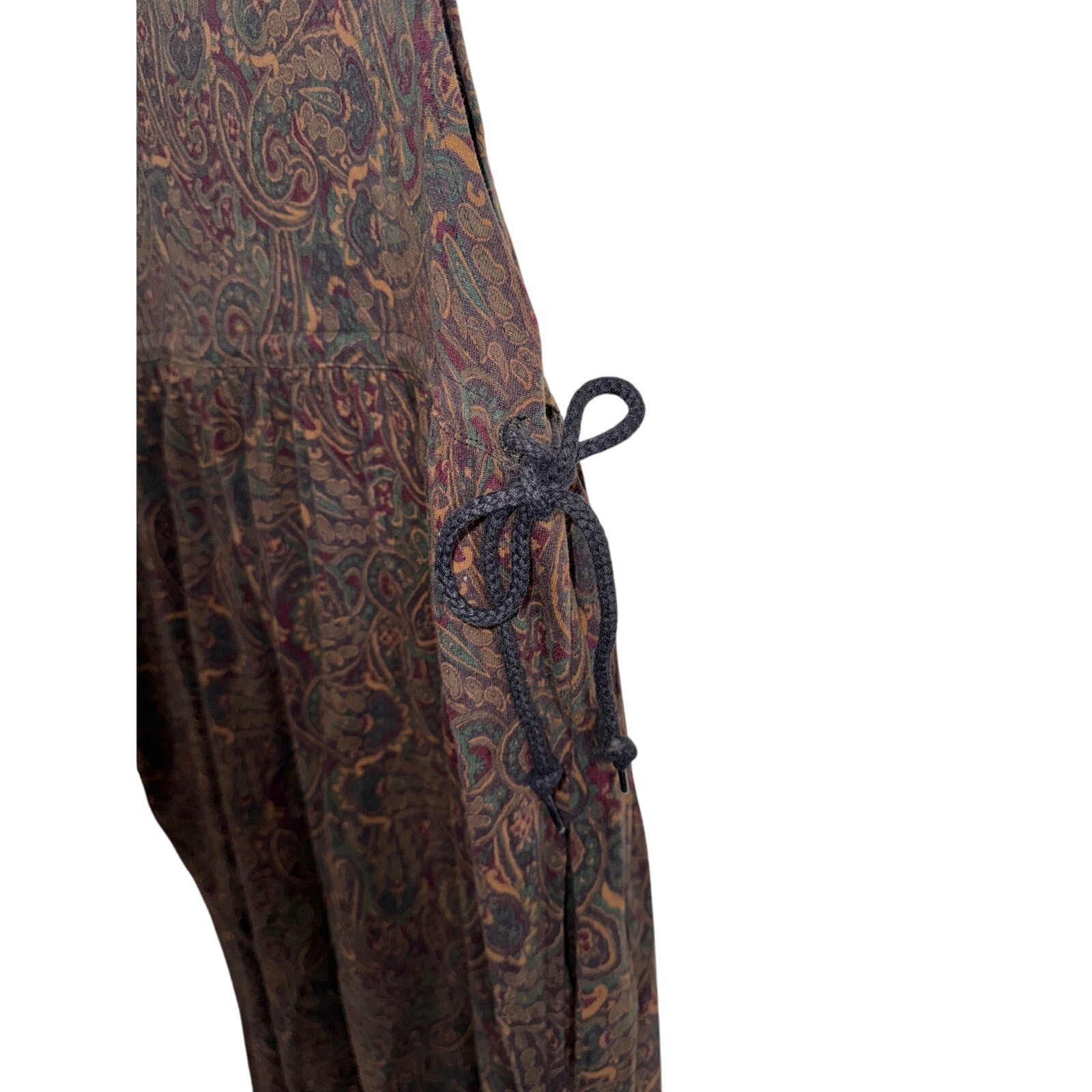 Vintage 90s Brown Cotton Paisley Sleeveless Jumper Midi Dress Jones New York