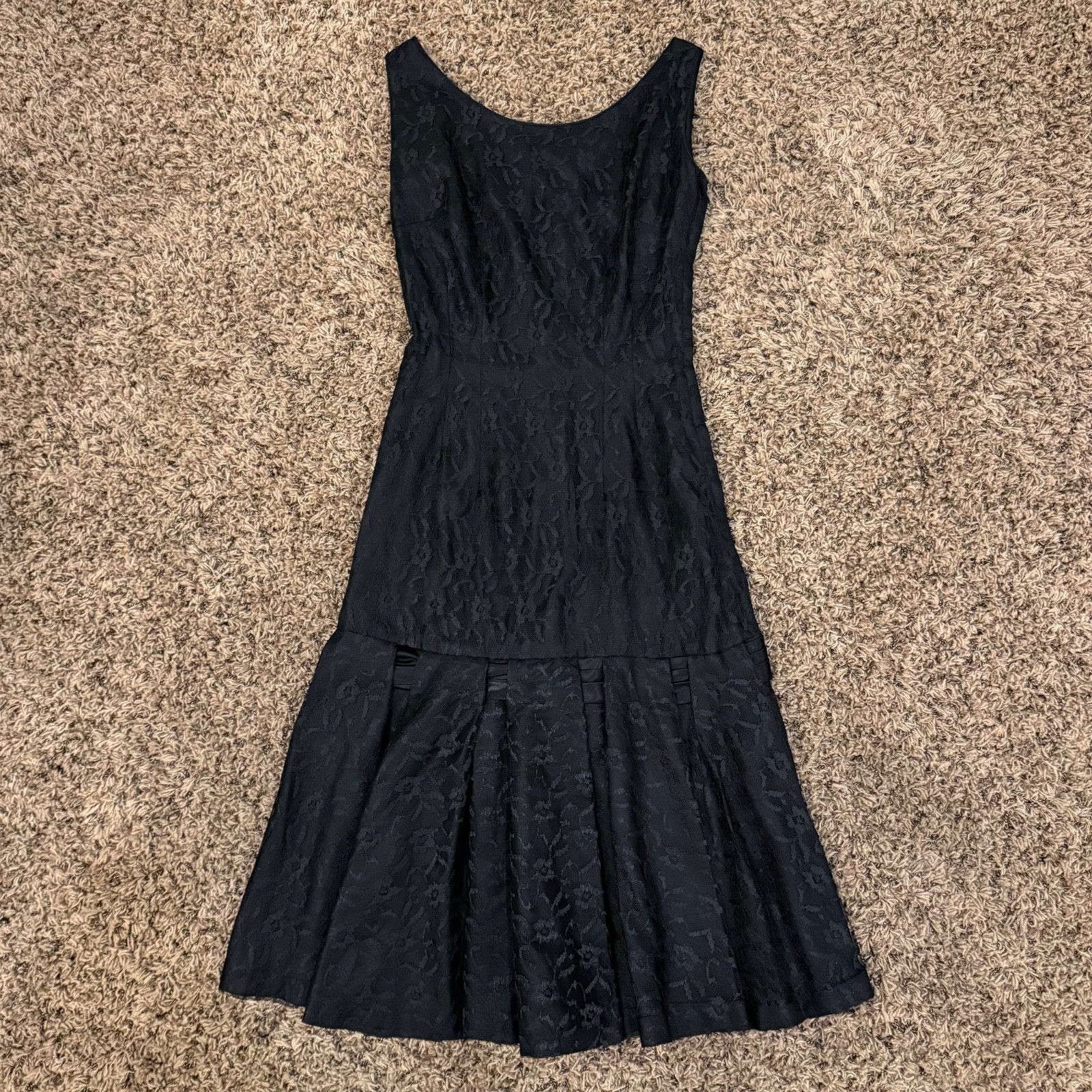 Vintage 50’s MERMAID LACE MIDI DRESS BOW Goth Drop Waist Cocktail Wiggle Prom