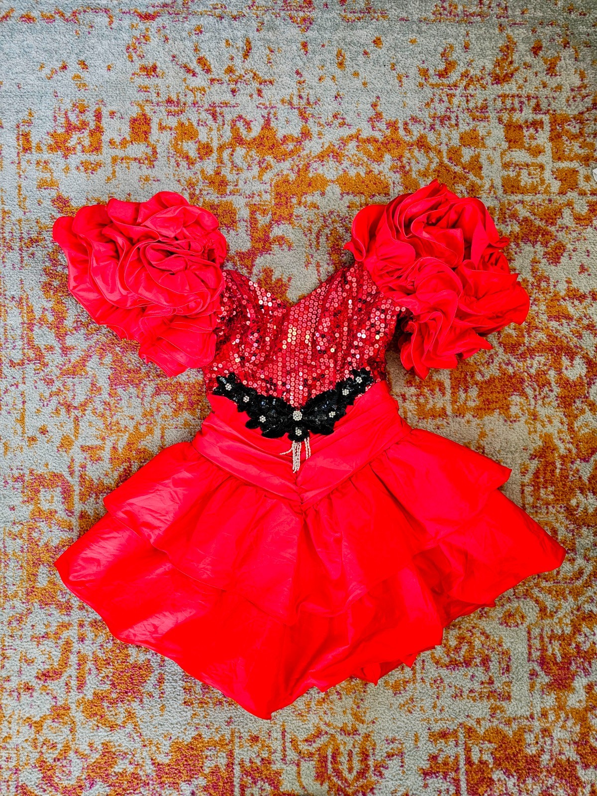 1980s Alyce Designs Sequin Party Dress Red Puff Sleeve Prom Dress Wounded Bird X