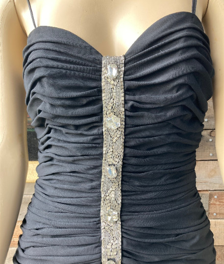 Vintage 1960’s Lilli Diamond Short Black Chiffon Ruched and Jeweled Mini Dress