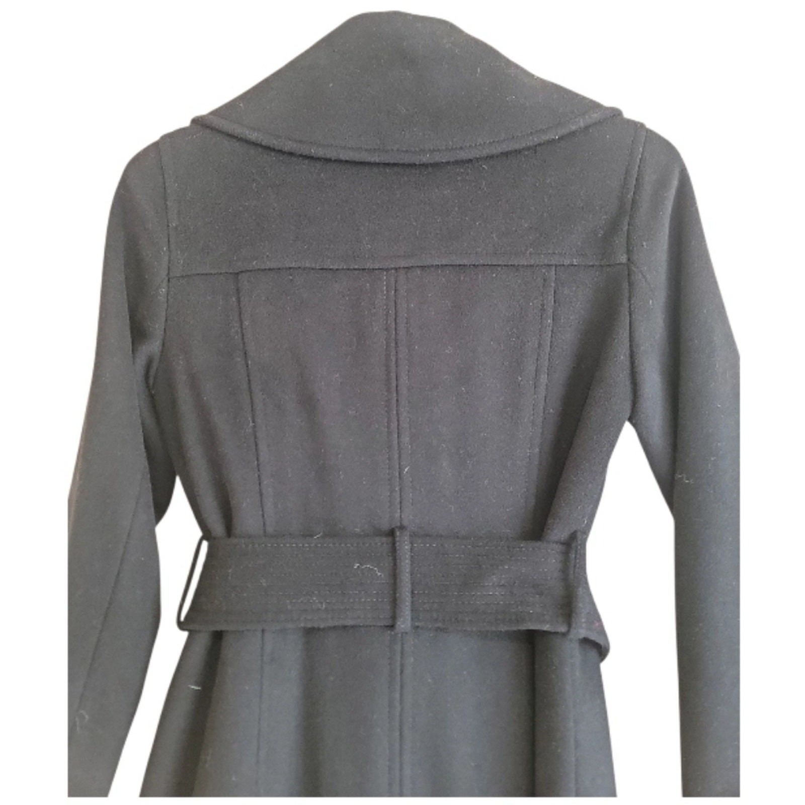 Kenneth Cole Women Black Woolblend Belted Pea Coat Size 4