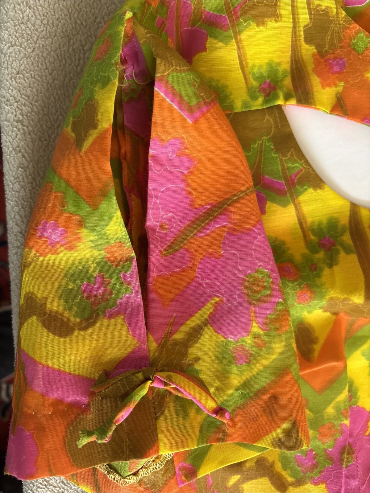 Vintage 1960’s / 70’s Mod Neon Floral Dress w/Cut-outs and Peep Sleeves