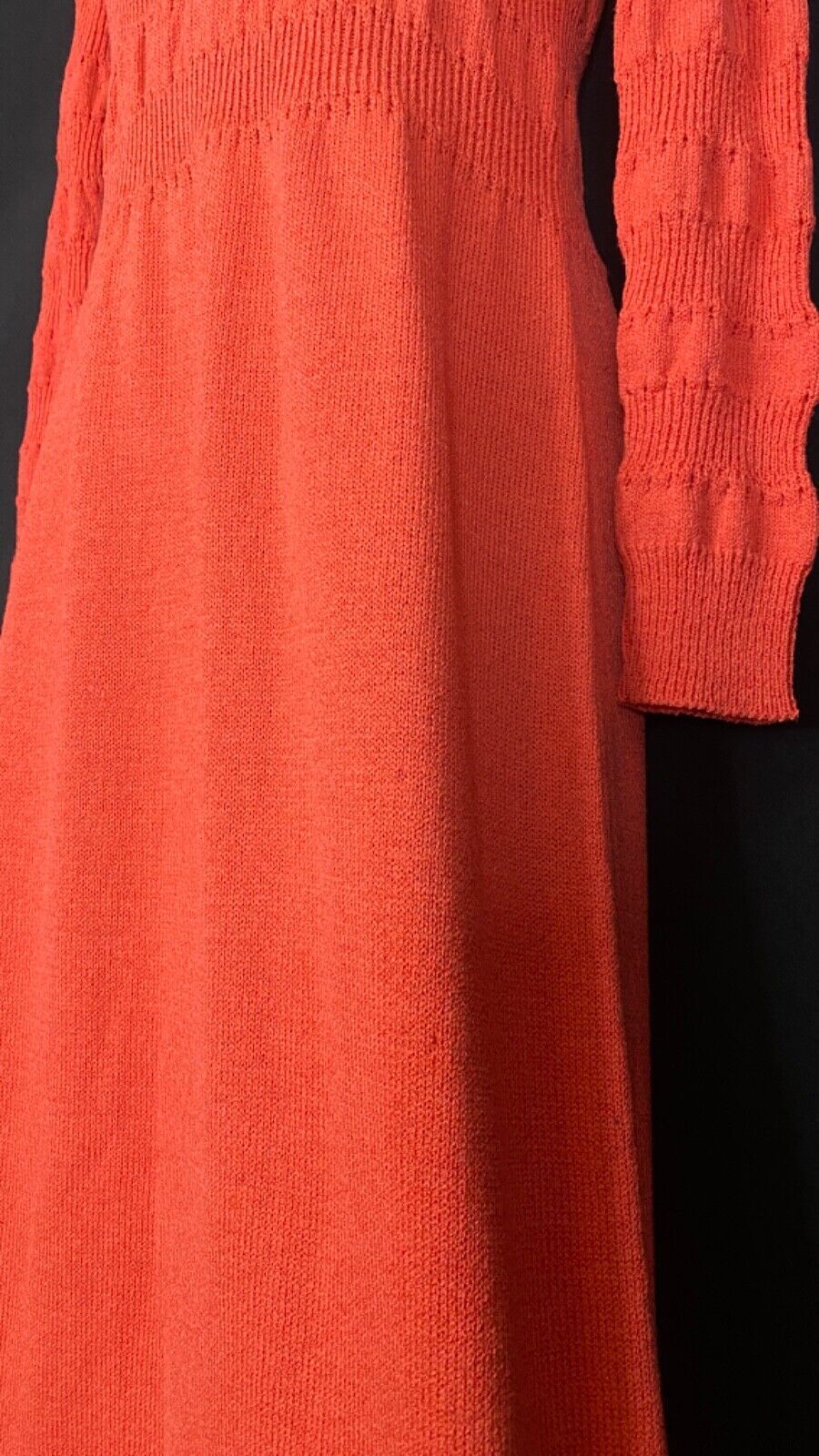 Vintage 1970s coral sweater dress, long sleeve orange knit salmon XS S