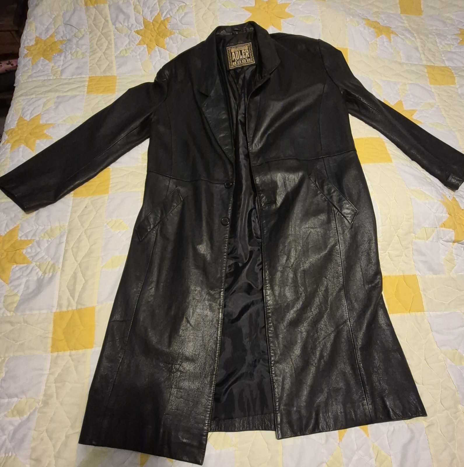 VINTAGE 90s Adler Black Leather Trench Coat PERFECT Condition 1955 Collection