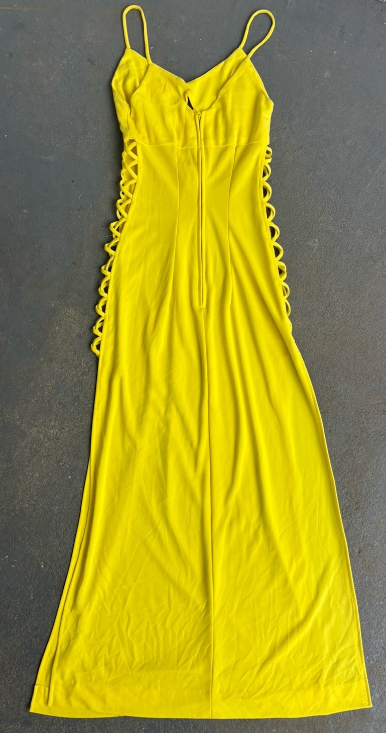 70s Vtg Funky Brand SEXY Cutout Laces Fitted Maxi Dress.small.summer