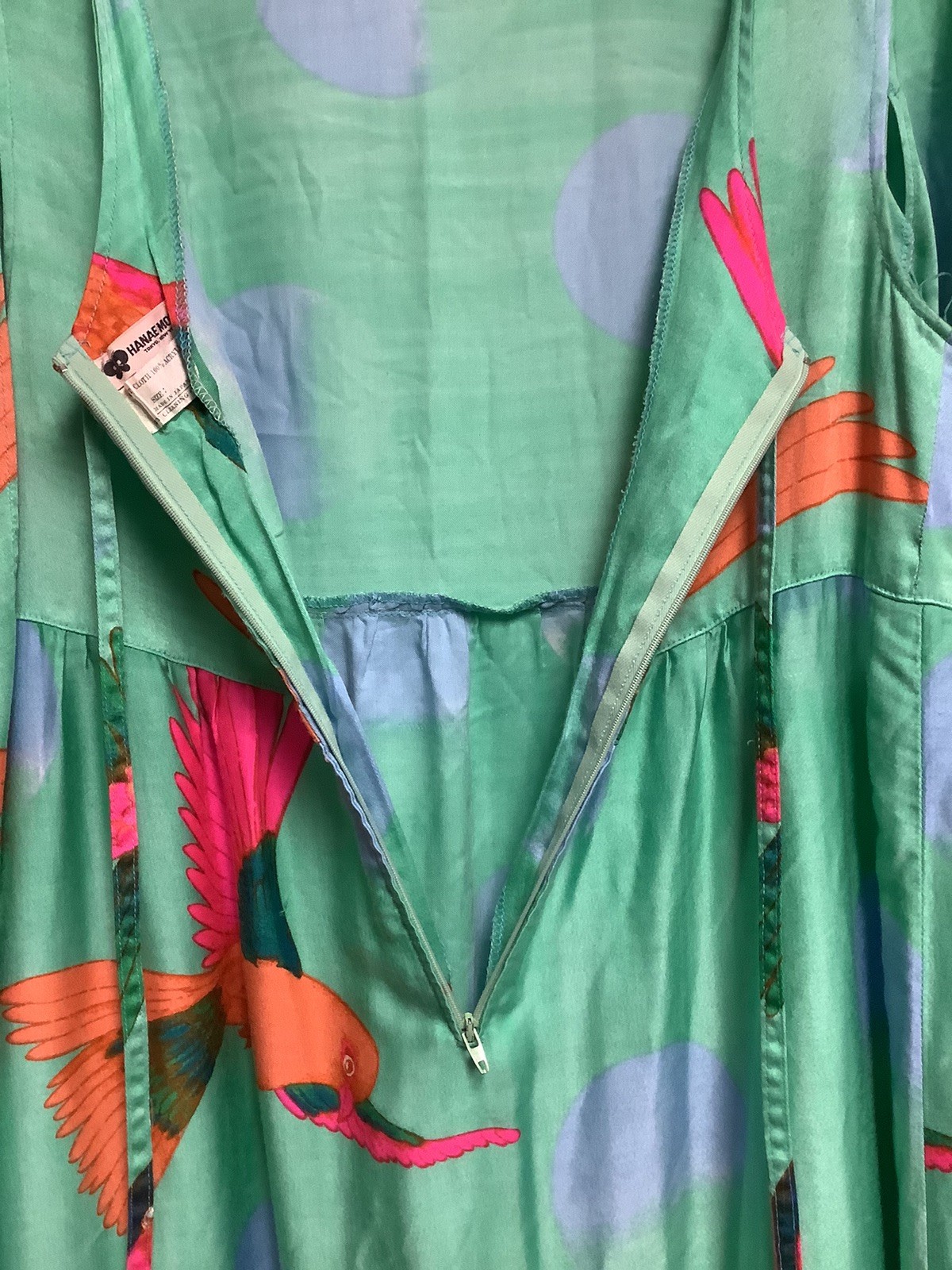 Vtg Hanae Mori Couture Japan Exotic Bird 3/4 Moon Motif Dress Wing Sleeves READ
