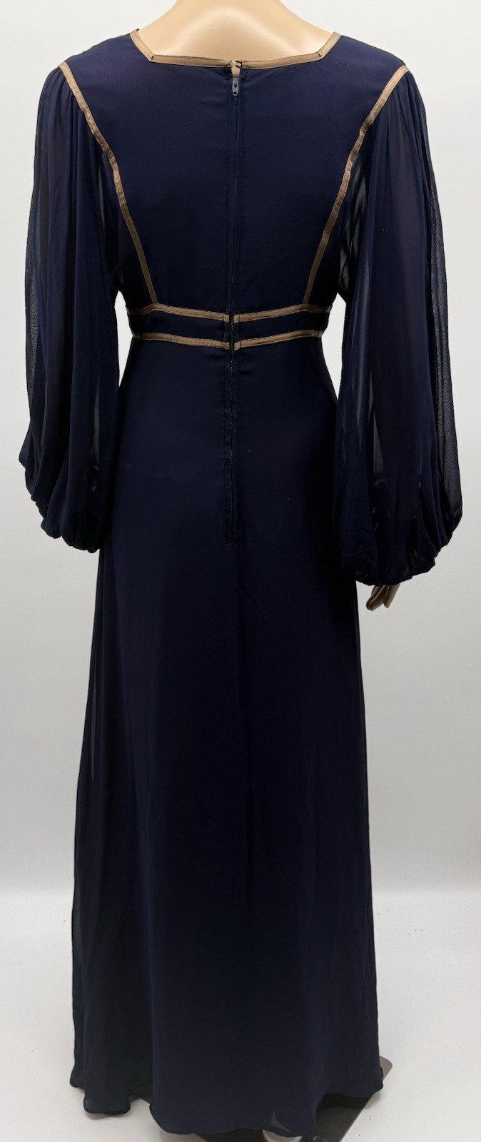 Janice Wainwright Vintage Empire Waist Blue Silk Gown 70s Edwardian SZ 12 *RARE*