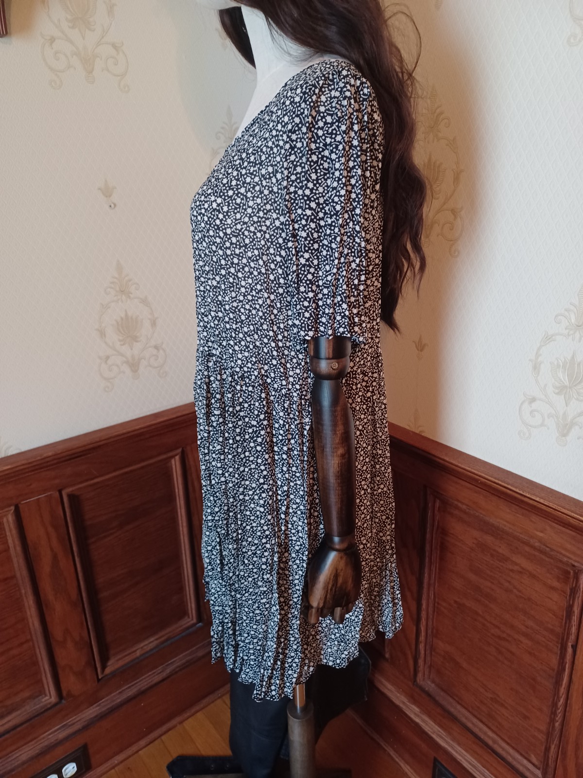 Vintage 80s/90s Semi-Sheer Black and White Floral Grunge Babydoll Dress