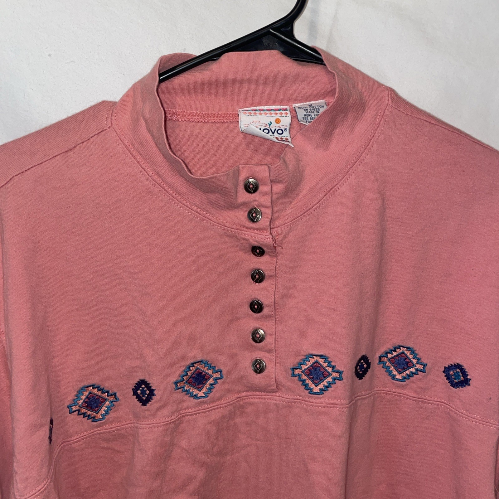 Vintage Nuovo Aztec Shirt Mens Medium Pink Southwest Cowboy Ranch Rodeo 90s
