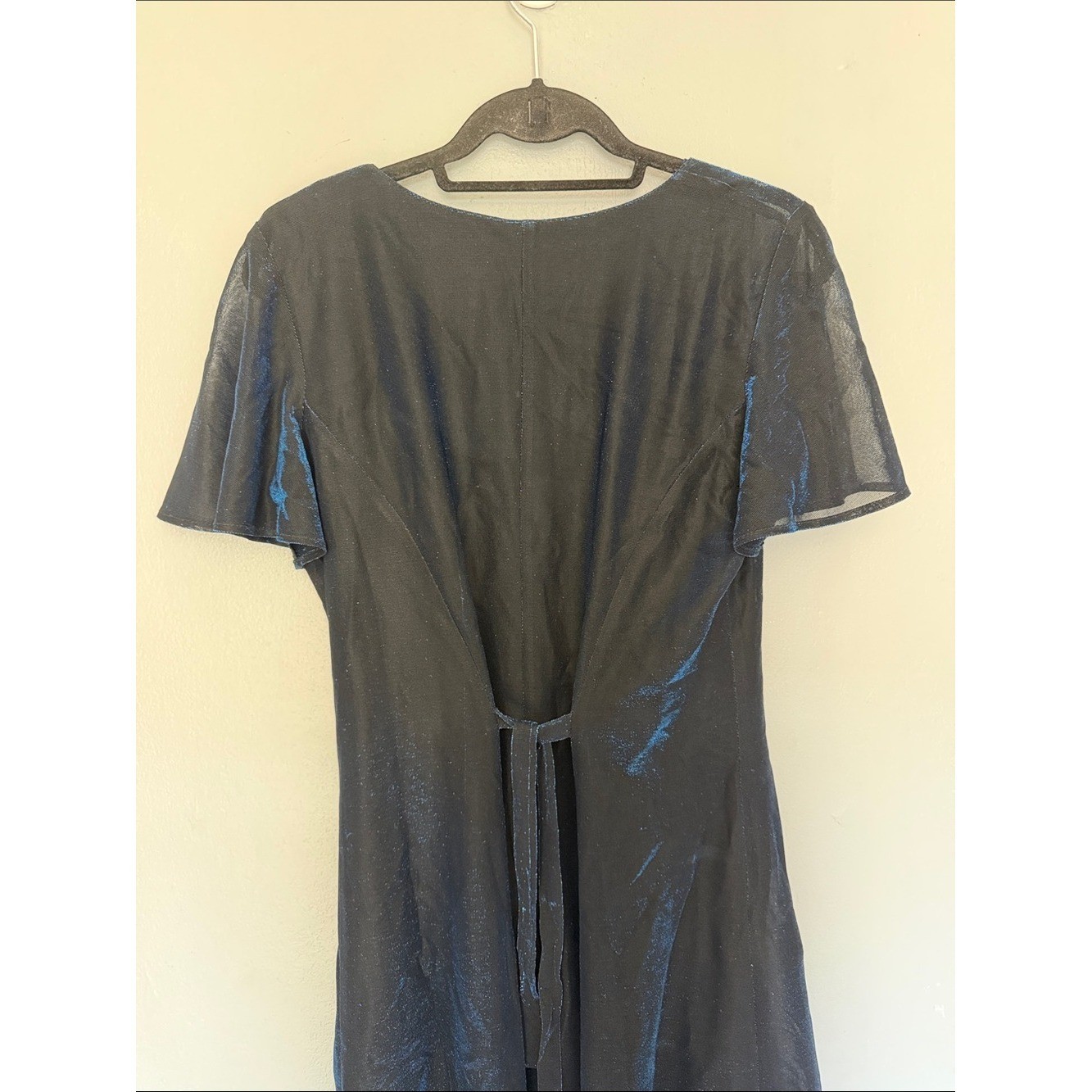 Molly Malloy Evening Black Sheer Overlay Dress Subtle Blue Sheen Fairy Celestial
