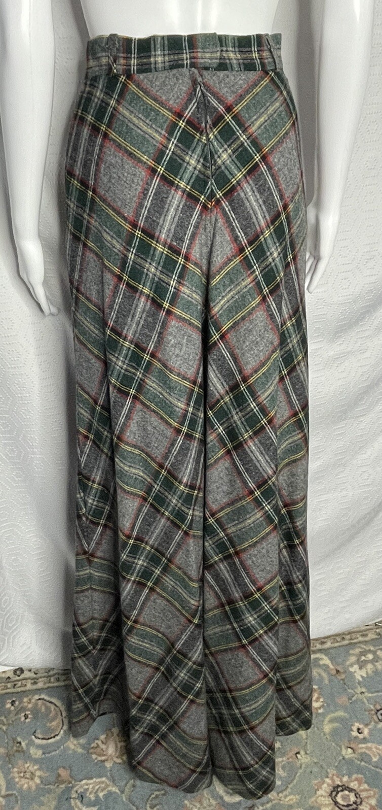 Vintage 70s Maxi Skirt Blazer Suit Wool Plaid 9/10 Wide Lapels Gray Green Red JH