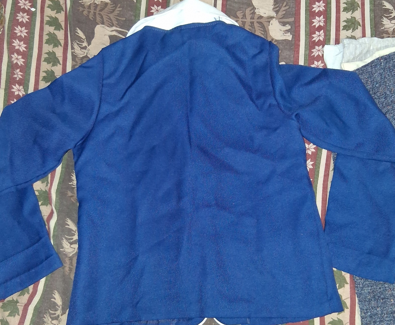 70s Royal Blue & White Dagger Collar Poly Knit Blazer Vintage Cottagecore