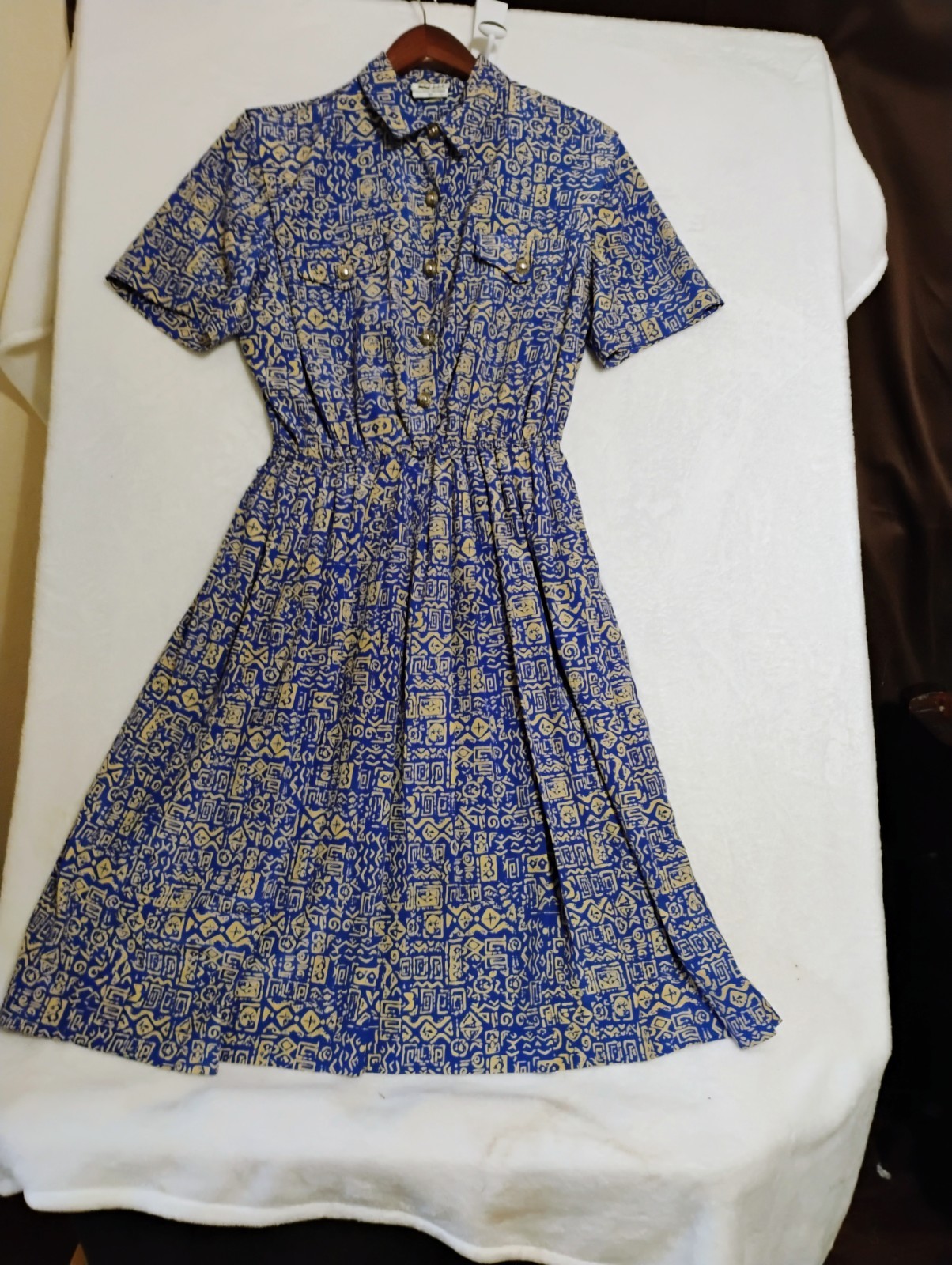 Vintage Leslie Fay Dress Women 16 pColorful Geometric Tribal Maxie