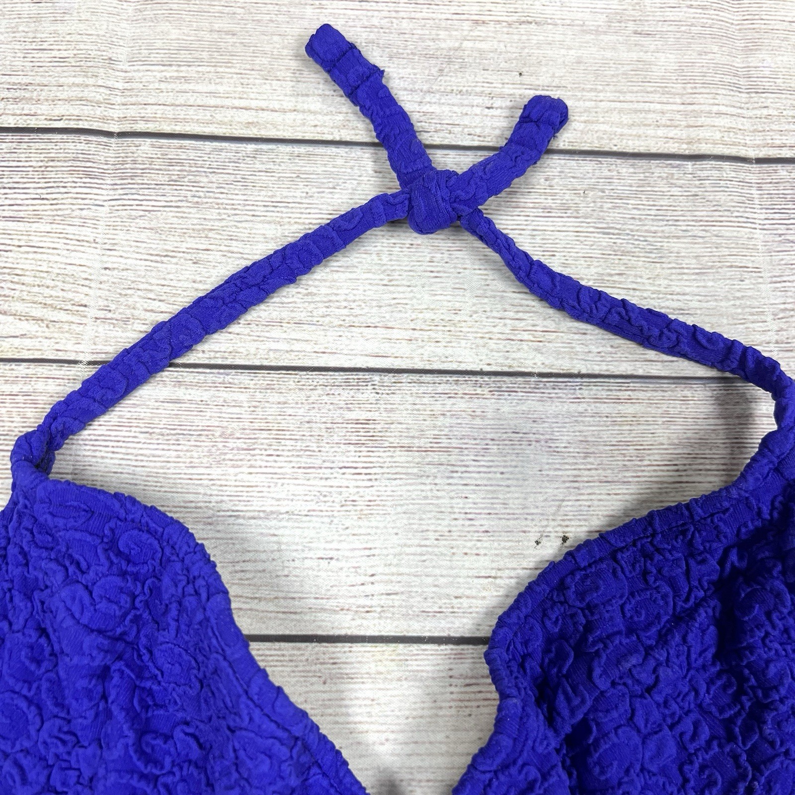 VINTAGE 90s Daffy Waterwear Blue Purple Bikini Swimsuit Top Women’s Size 9/10