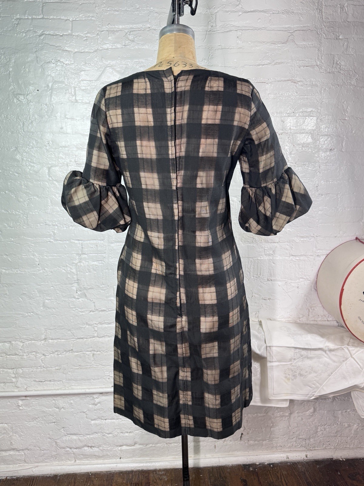 1960s Vintage Black & Nude Illusion Dress w Bubble Cuffs XS Candy Jrs