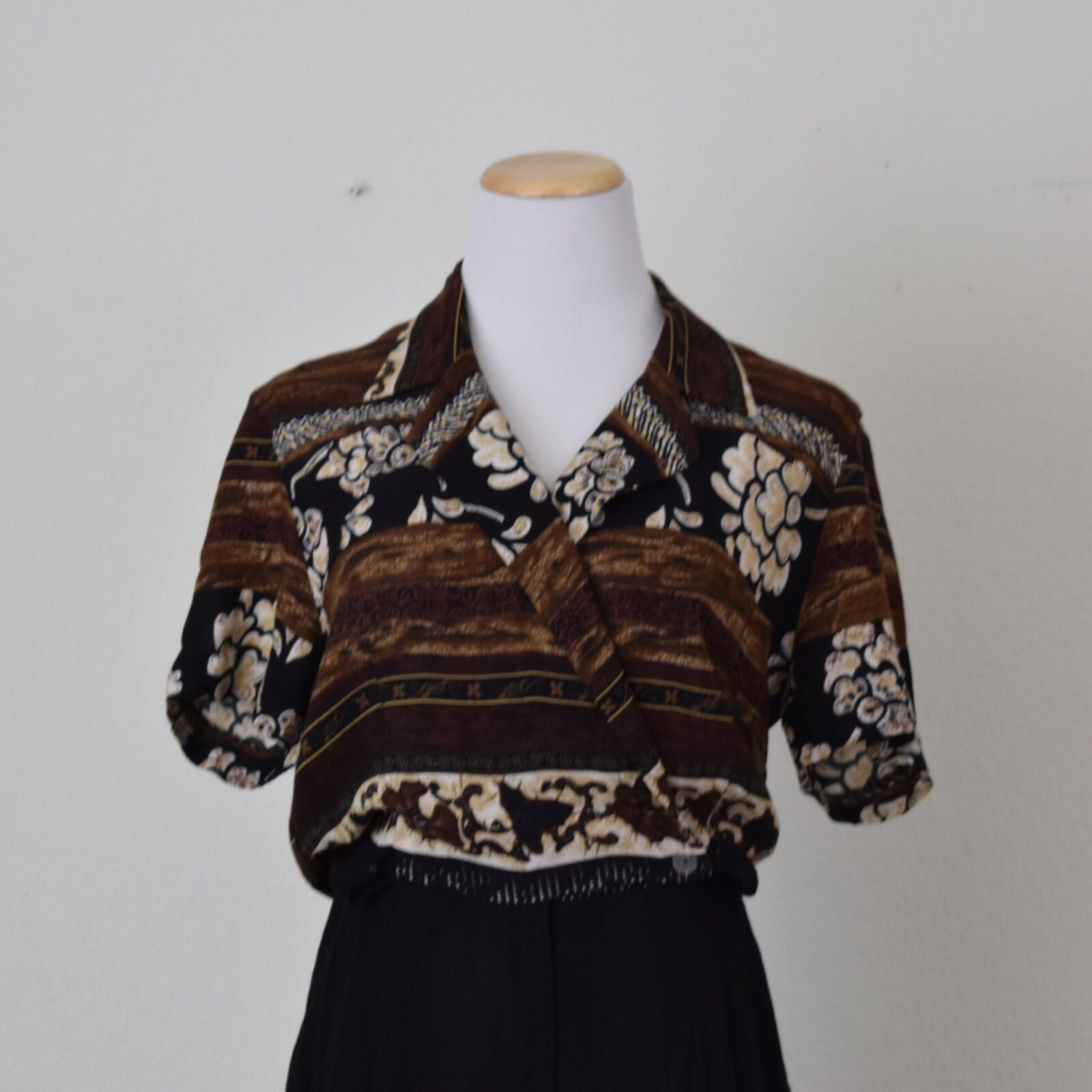Vintage 90s Black/Brown Rayon Jumpsuit/Romper size 10 | 28-30 waist