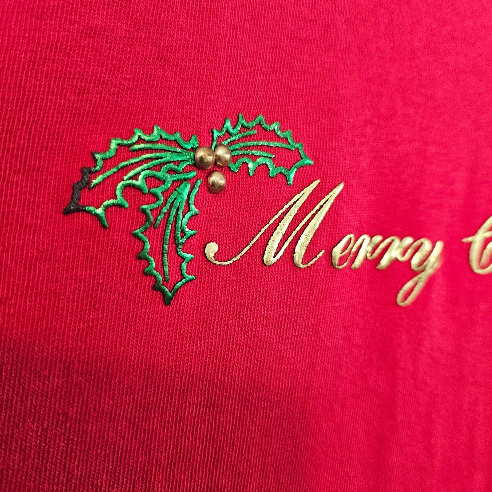 Vintage Merry Christmas T-Shirt Womens XL Red Puff Paint Holiday Party 80s Retro