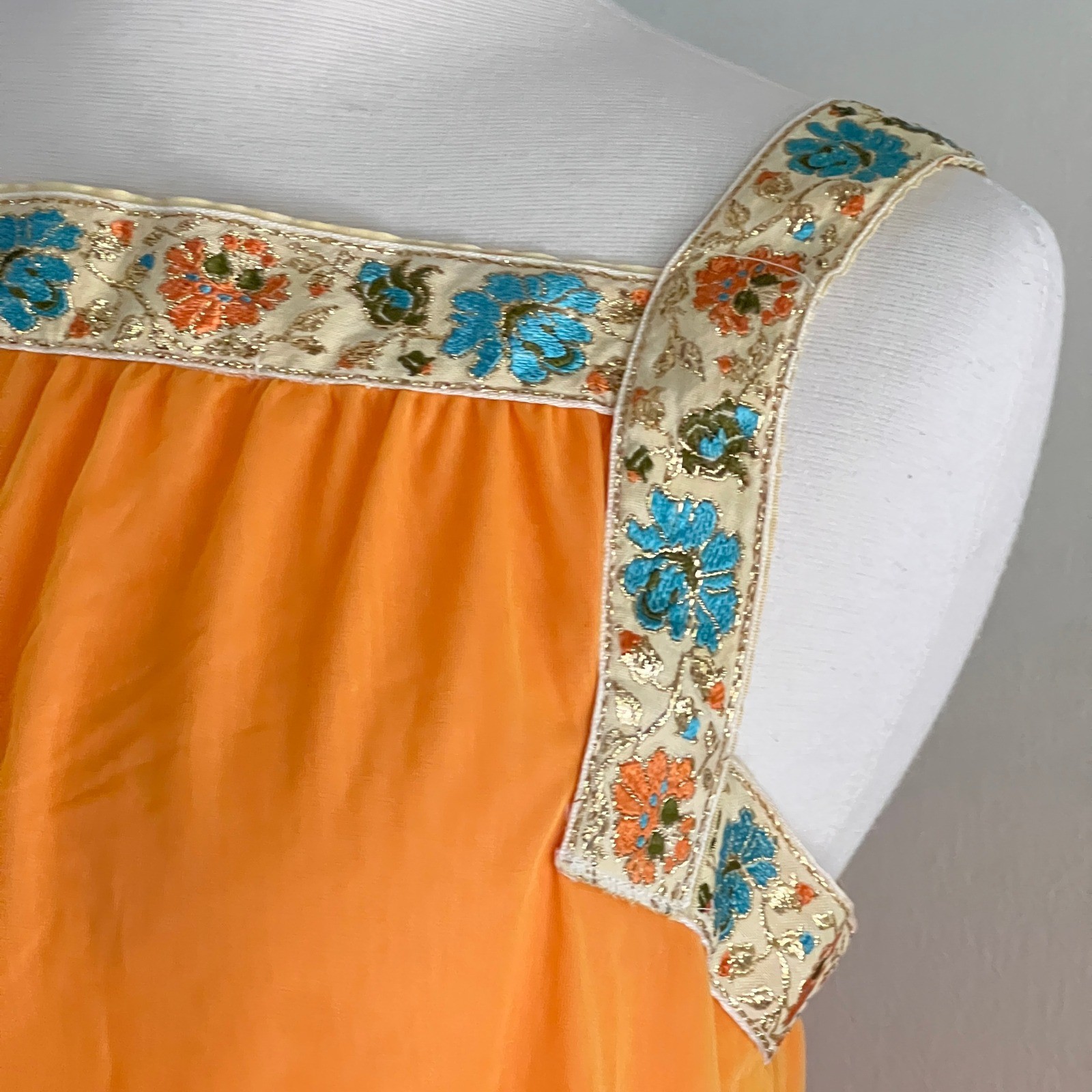 Eyeful by the Flaums Vtg Nightgown M Womens 60s Sheer Maxi Orange Boho Retro