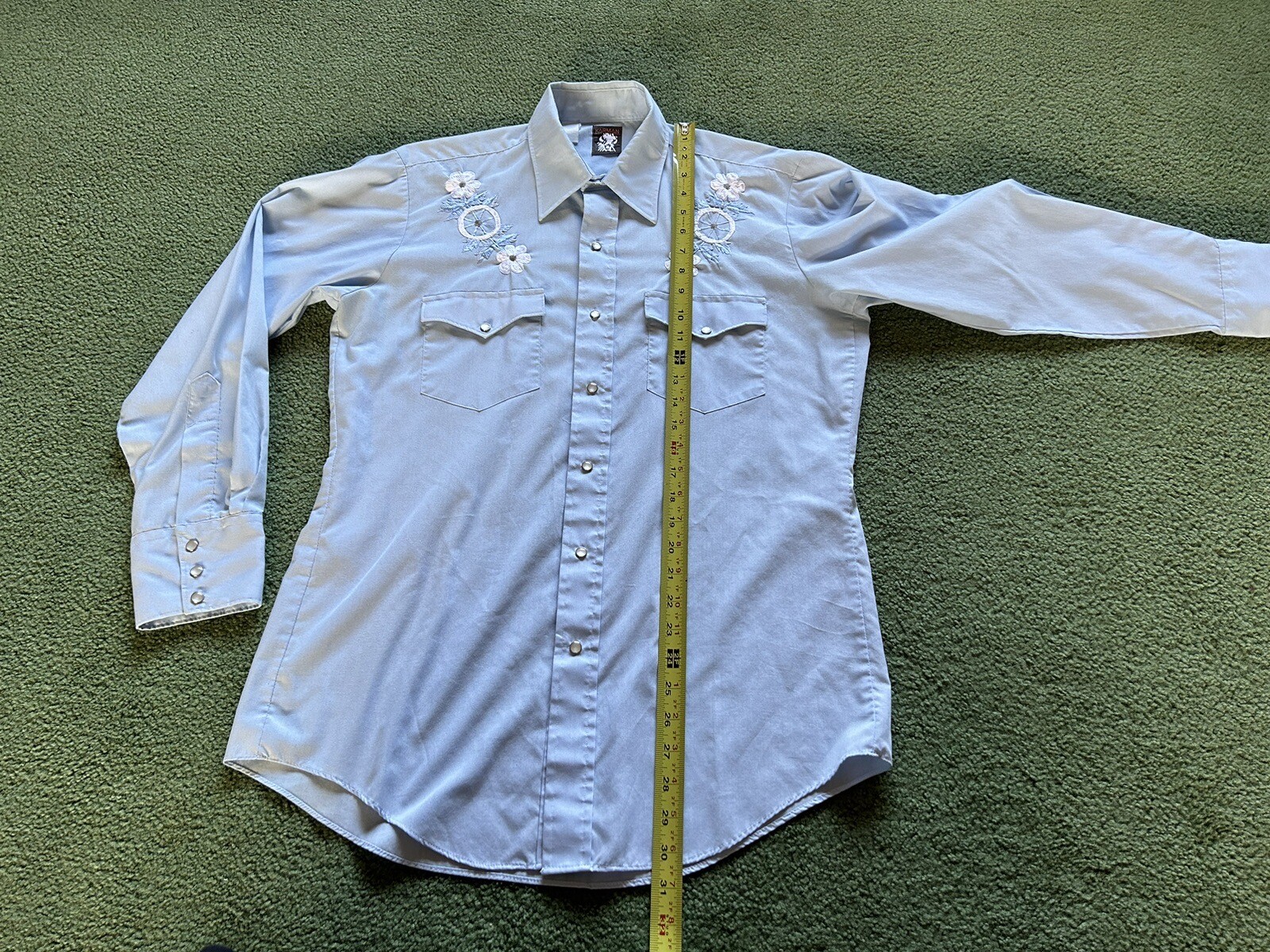 Vintage Women’s Karman Pearl Snap Button Down Long Sleeve Blue Western Shirt