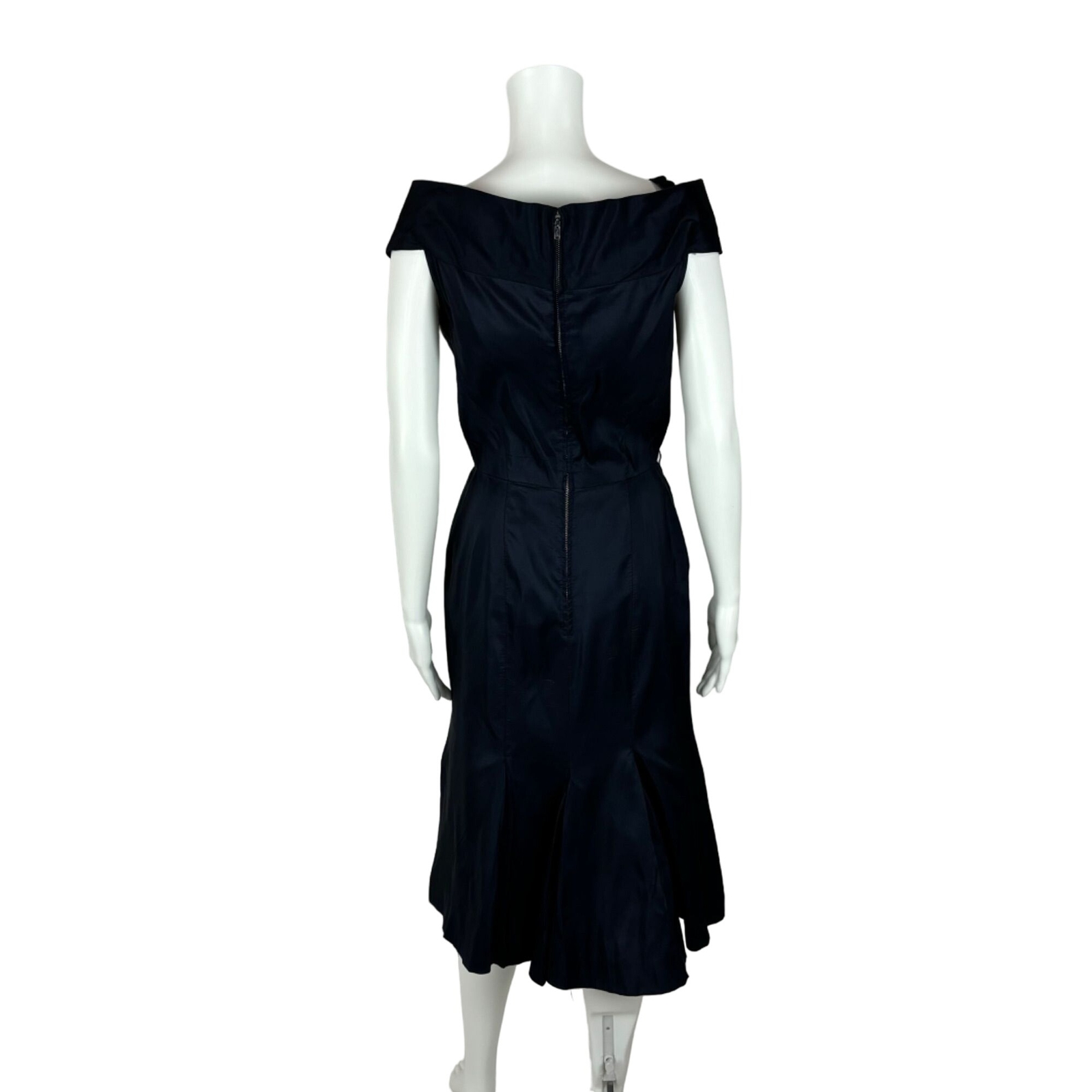 Vintage 50s Cocktail Dress Women’s XXS Winged Bodice Dark Blue Bombshell Pin Up