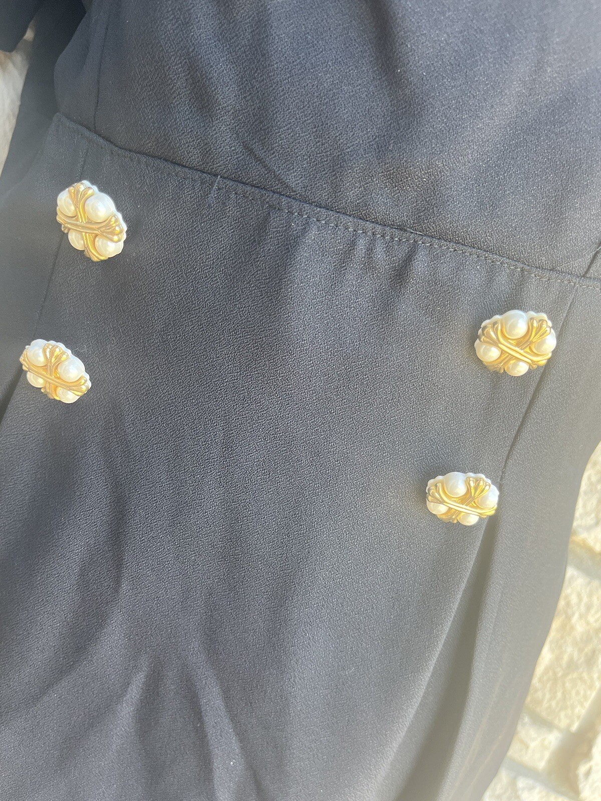 Vintage Atina by Karon Crosby Dress M/LNavy Blue Gold White Buttons Sailor Pinup