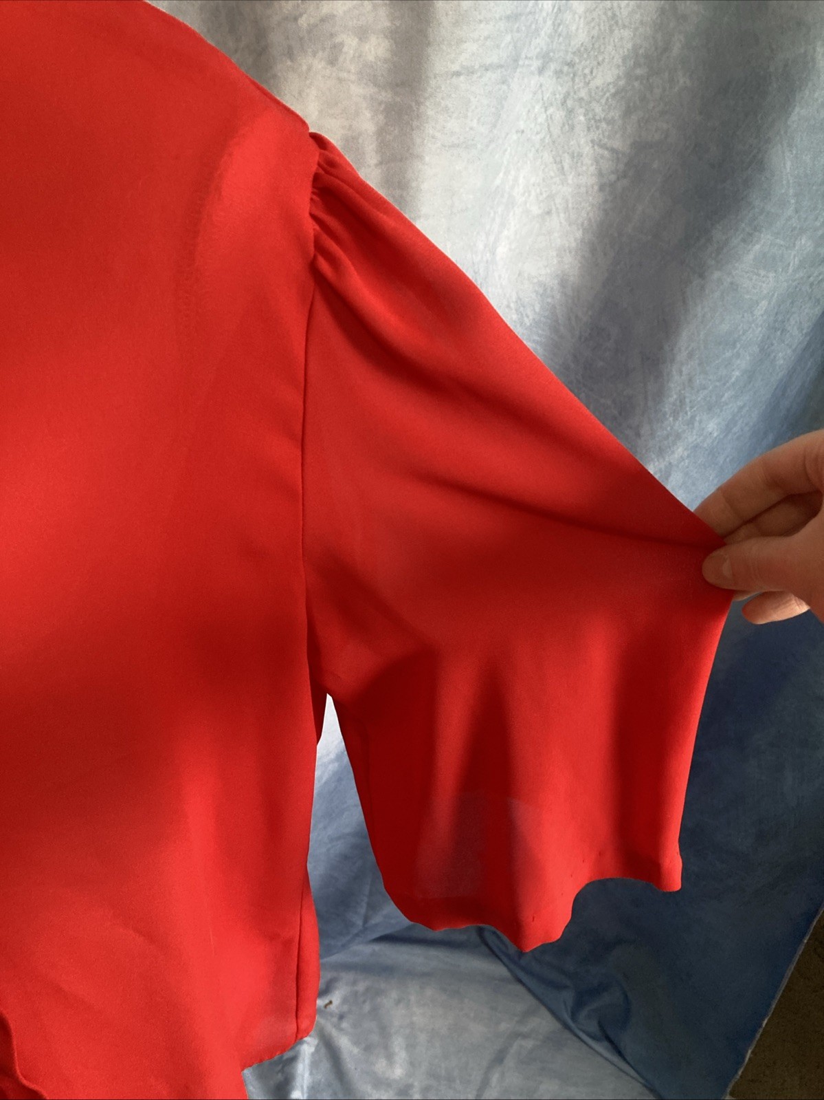 Vtg 80s Chadwyck Secretary Blouse 16 Red Pleats Tuxedo Crepe Sheer USA Mock Neck