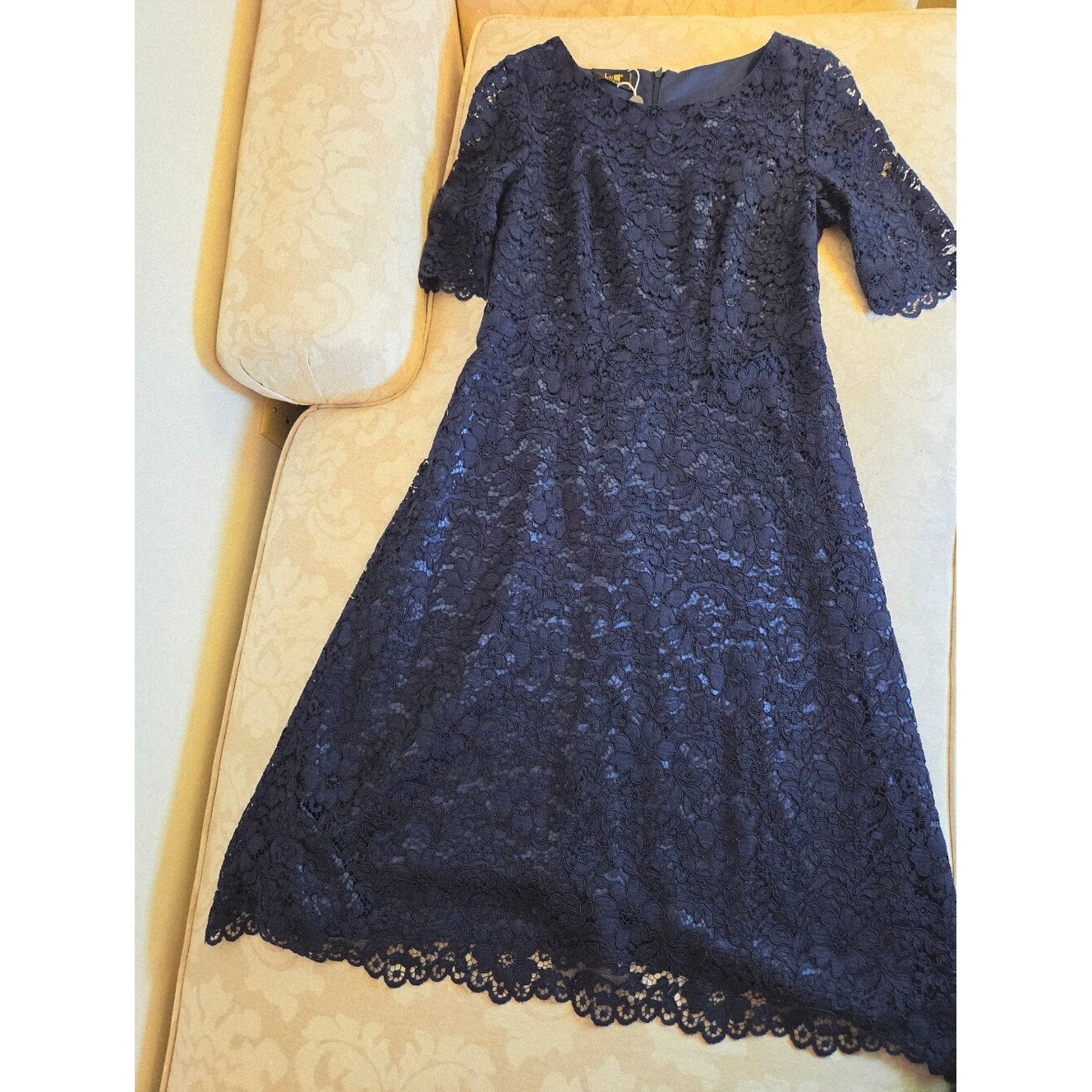 LE COL (Italian) Lace & Satin Dress Viscose Midnight Blue IT 40/US 4 $557 NEW!