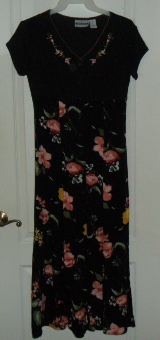Vintage NWOT Joni Blair Black multicolor floral button flair dress Size 7/8