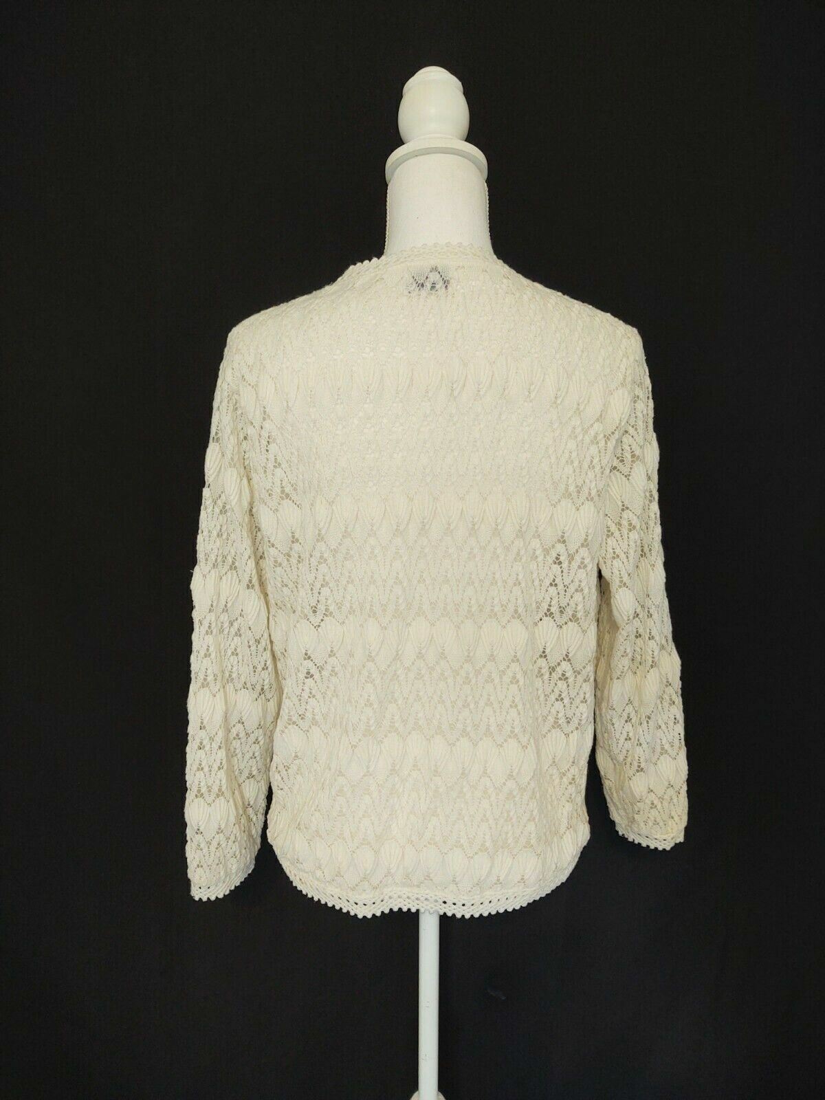 60’s Sweater English Village Rockabilly Sweet Open Eyelet Knit White Women’s L