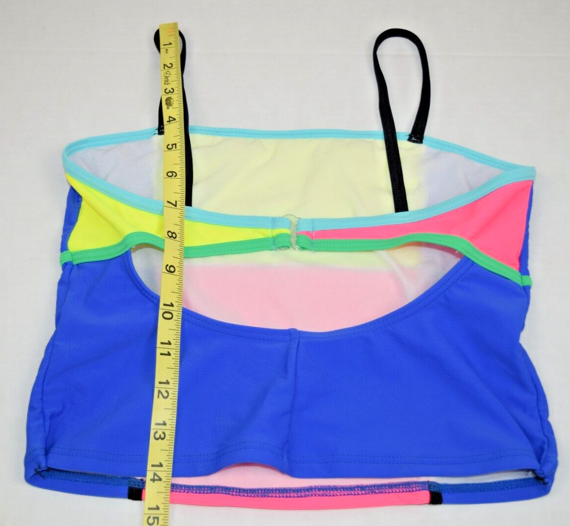 VTG Swimsuit Tank Top Gossip Girl Size S/M 90s Neon Mondrian Pink Yellow Blue