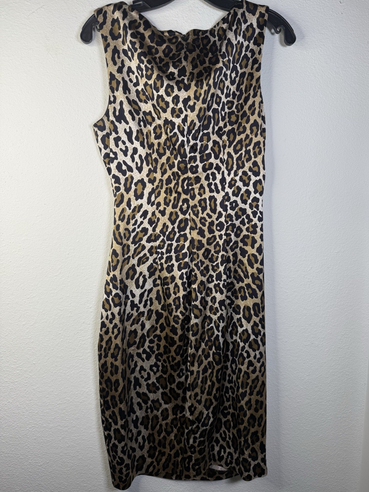 VTG Cache Leopard Animal Print Silky Ruched Body Con Evening Dress Womens 12