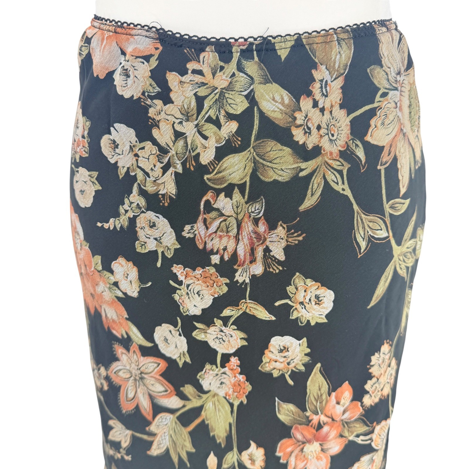 La Belle Mesh Pull On Black Floral Midi Skirt Women M Vintage 90s USA Lined
