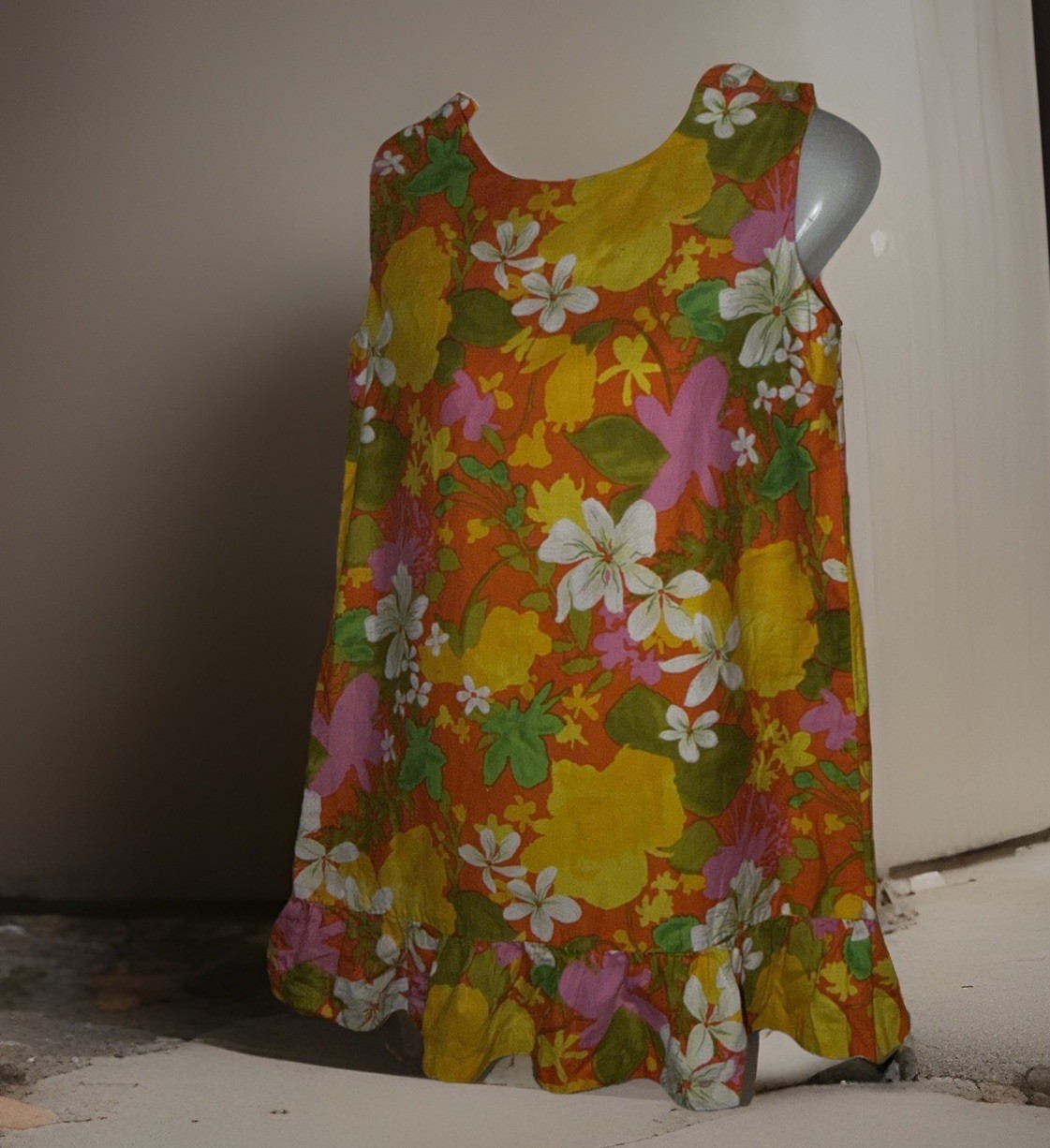 VTG Hookano Girls Floral dress Hawaii shift sleeveless drop waist Size 8 RARE!