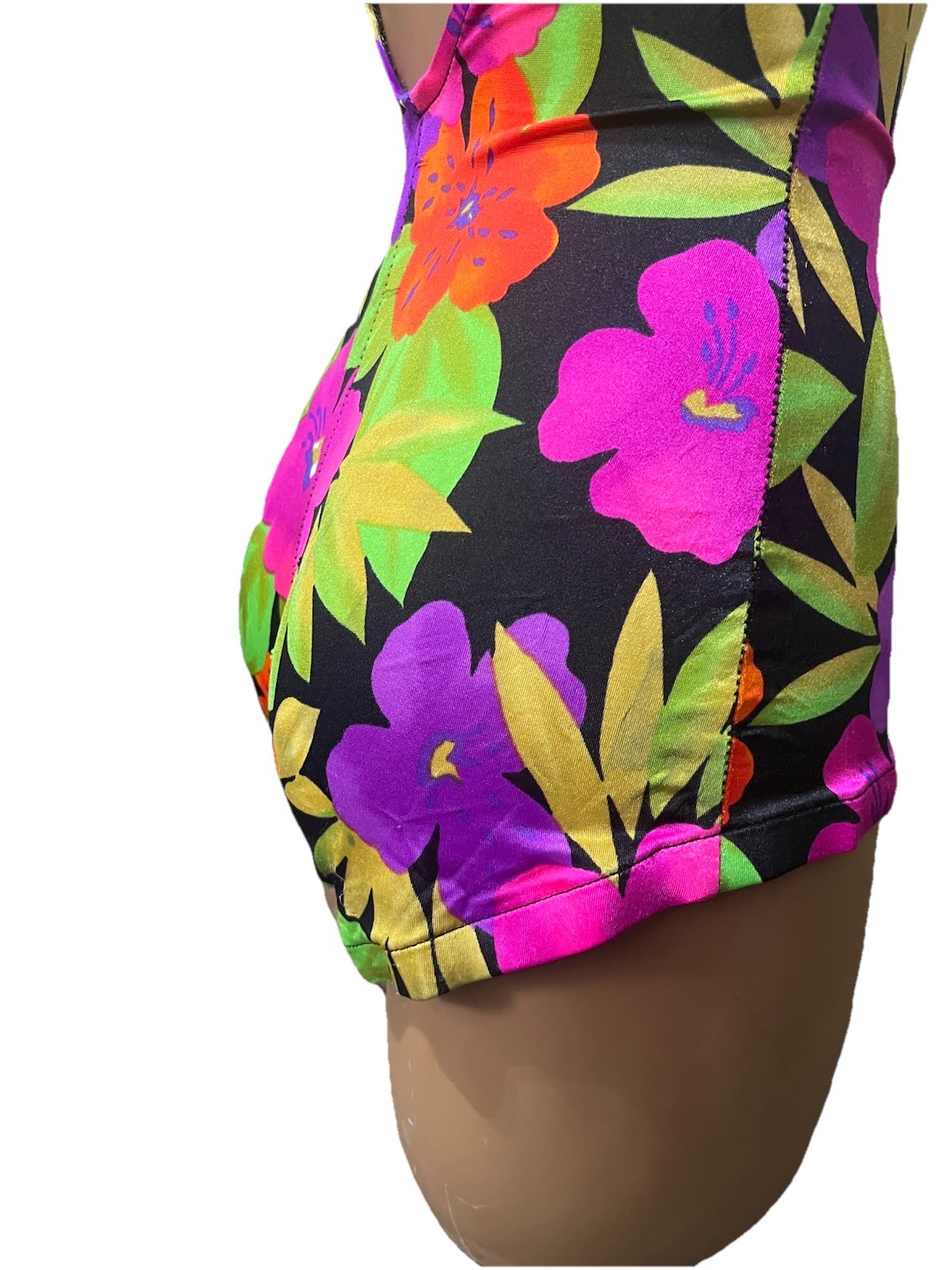 Vtg 90s Tropical Floral Swimsuit – Neon Pink Purple Orange – AS IS PROJECT