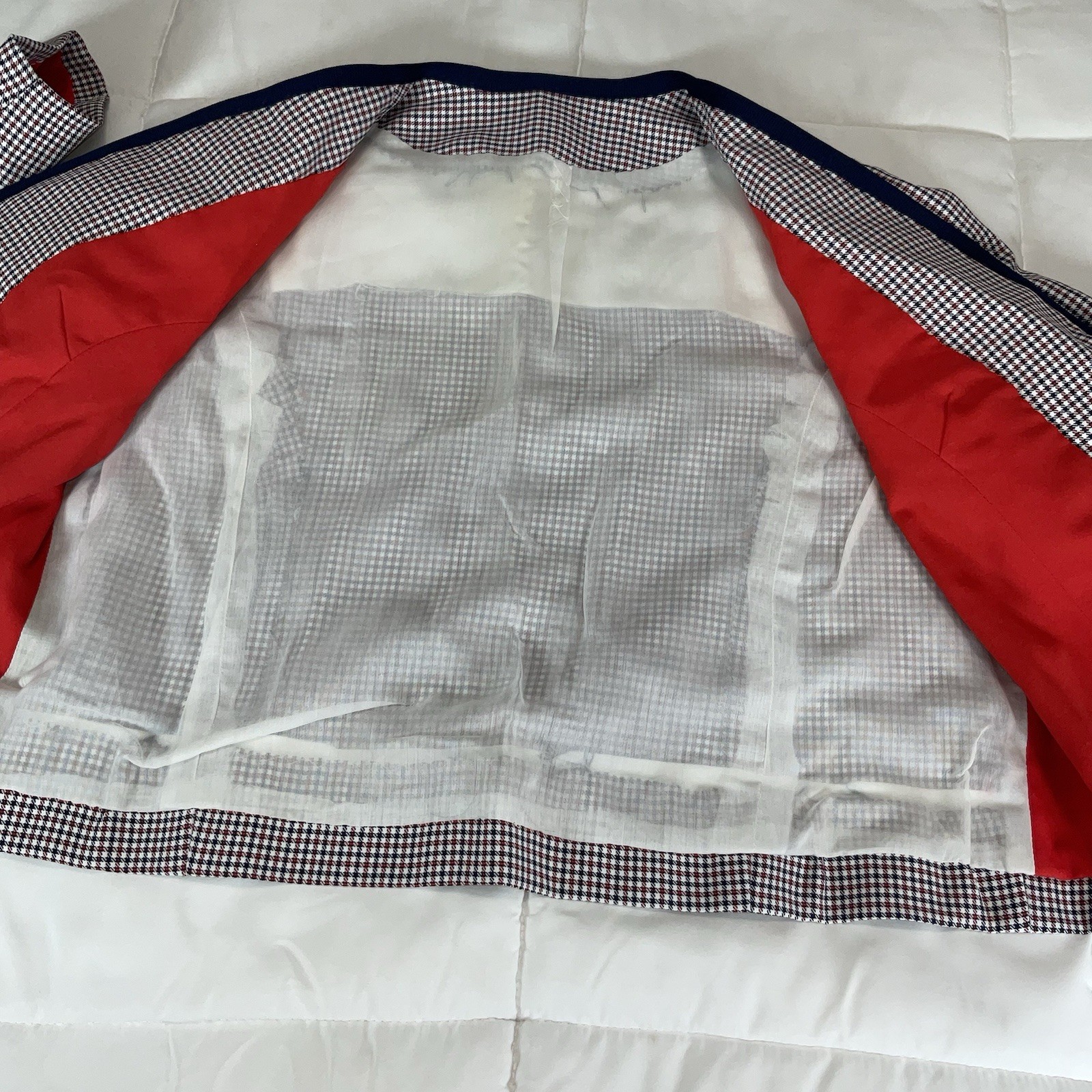 Vintage 60s 70s Handmade Womens 3 Pc Skirt Suit Red White Blue Plaid Gingham Mod